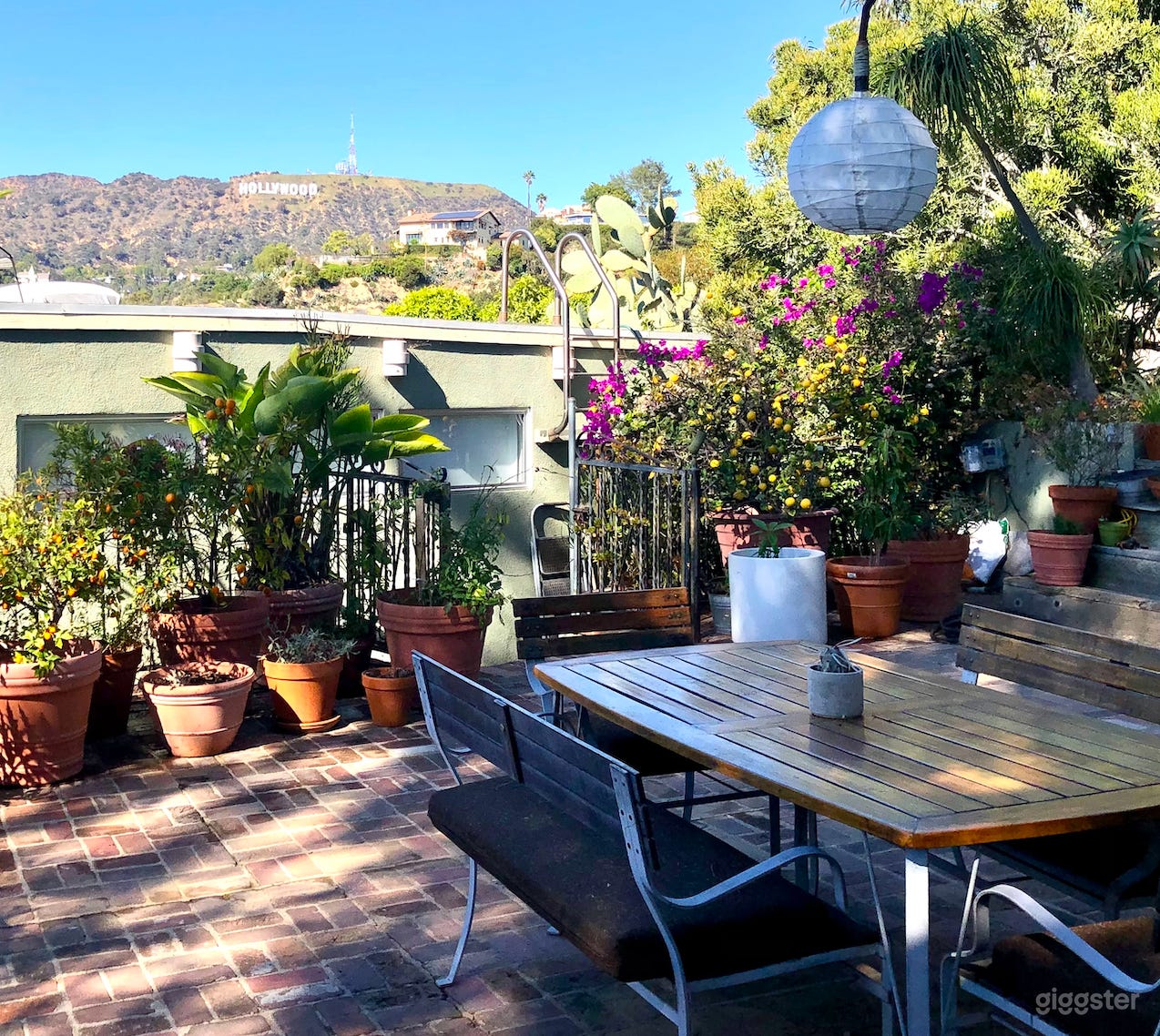 view of Hollywood sign from patio