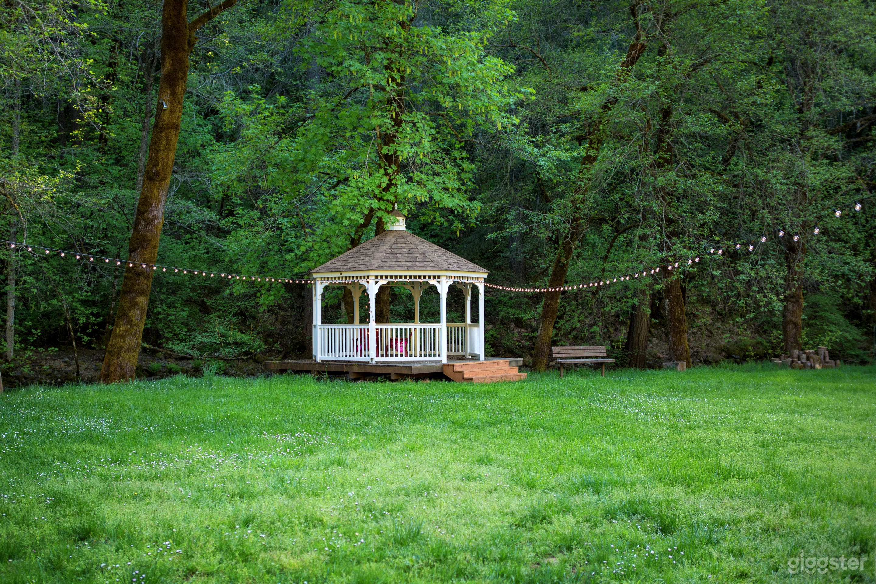 Amish Gazebo in beautiful meadow with lights