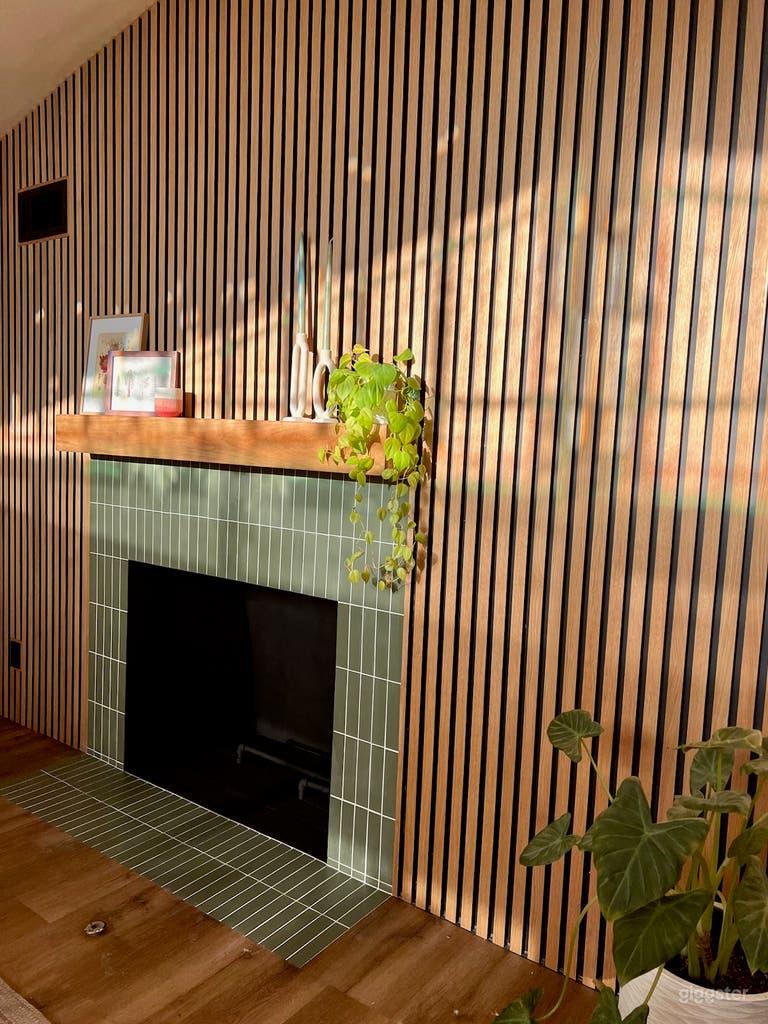  Reflection of Stained Glass on Fireplace Wall 