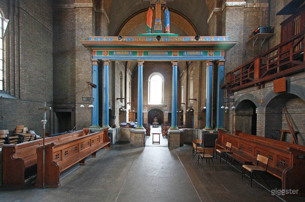 View from the sanctuary, including the choir stalls and organ loft to the right. 