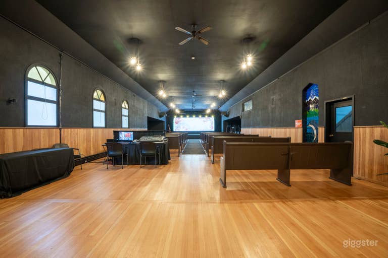  Modern Chapel-Style Event Hall with Stage & Seating 