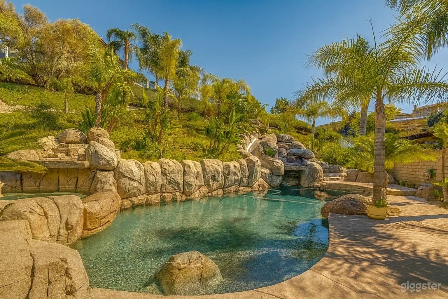 Tropical Backyard | Waterfall Pool & Palm Tree Photo 4