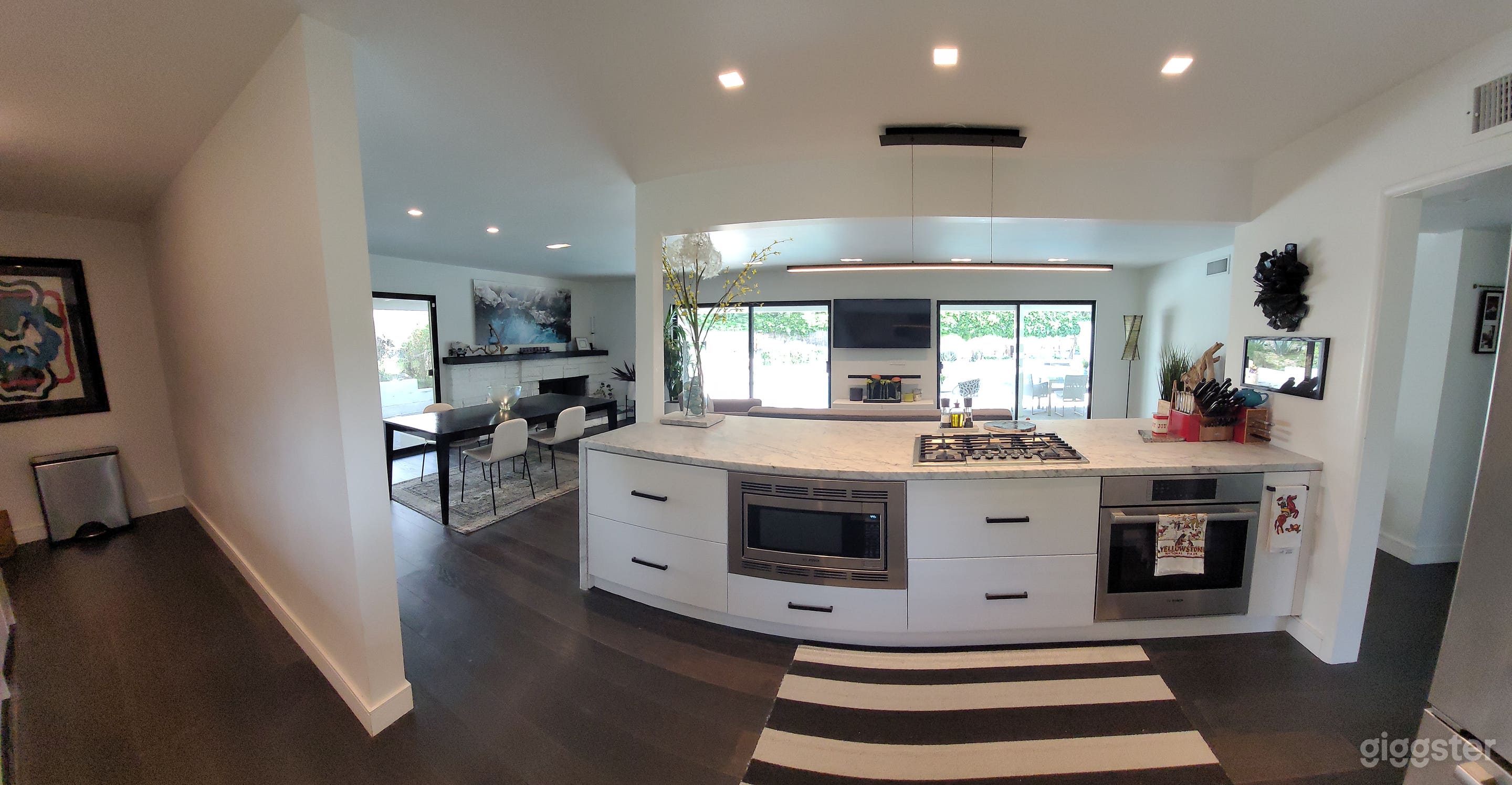 Kitchen into living area 