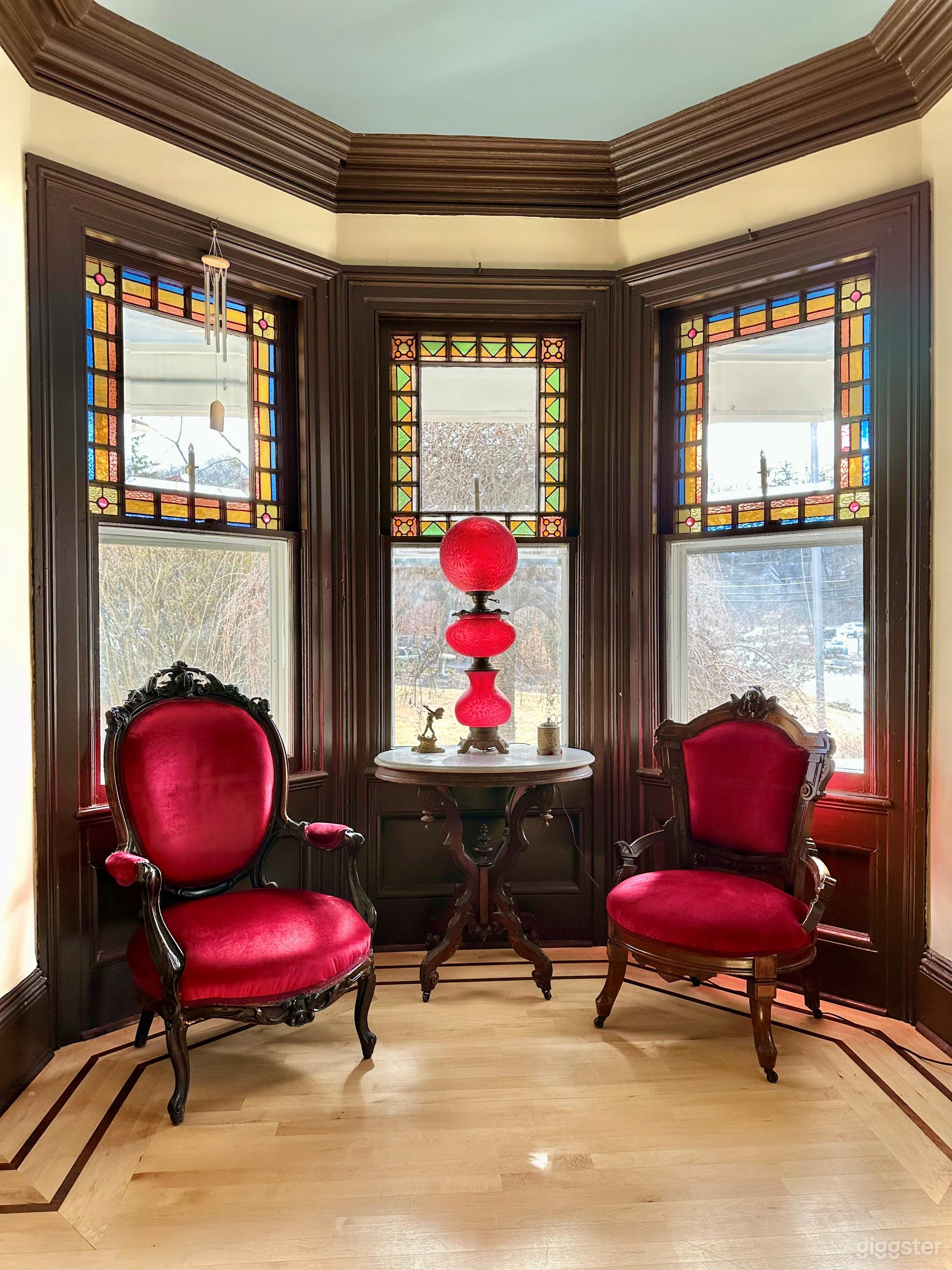 Siting Area in Parlor in front of original Stained Glass