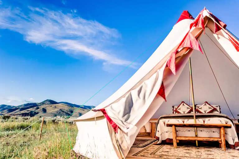  Roomy Red Tent with Access to Outdoor Kitchen 