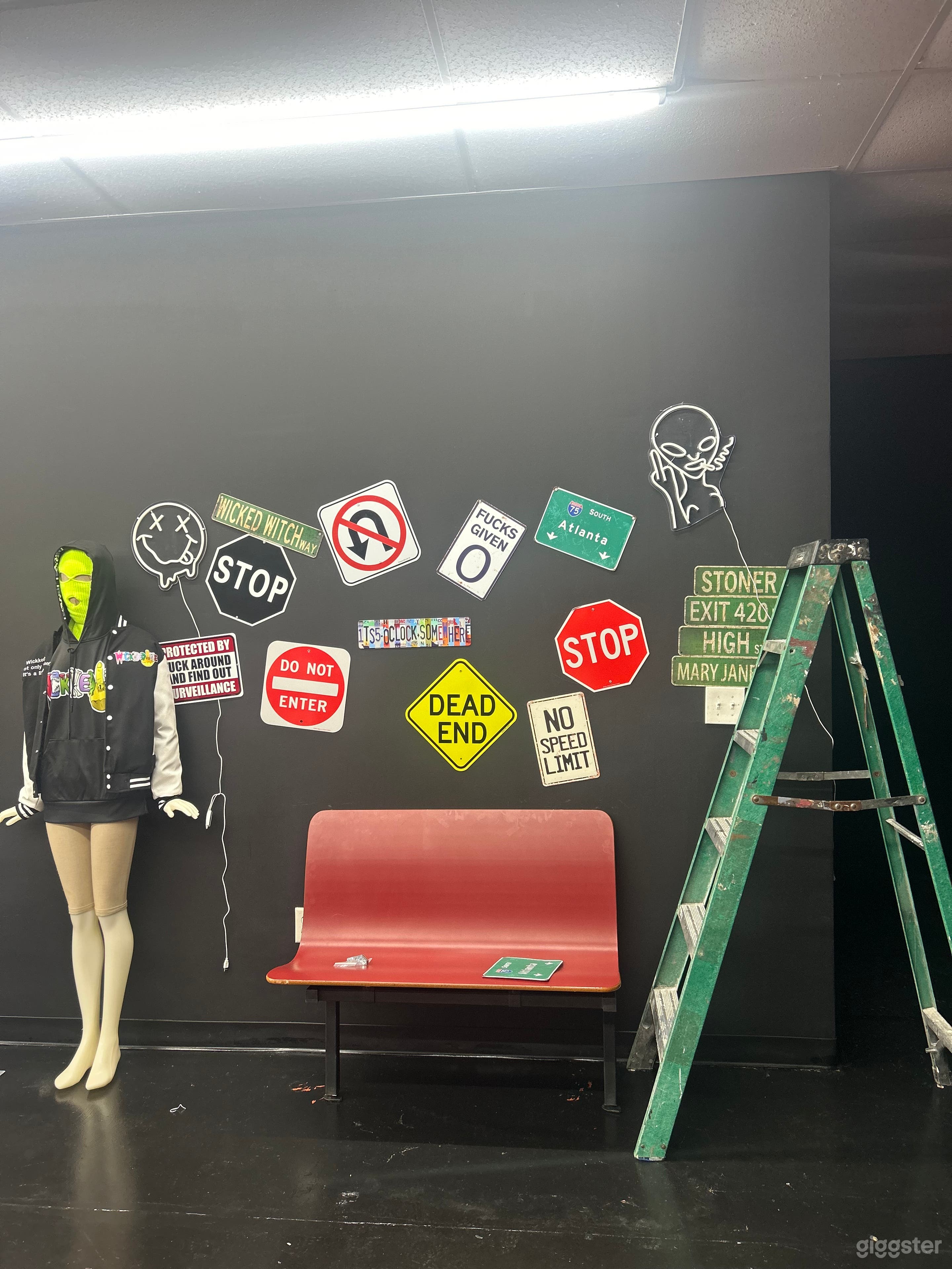 Sign wall background, wall of many different street signs 