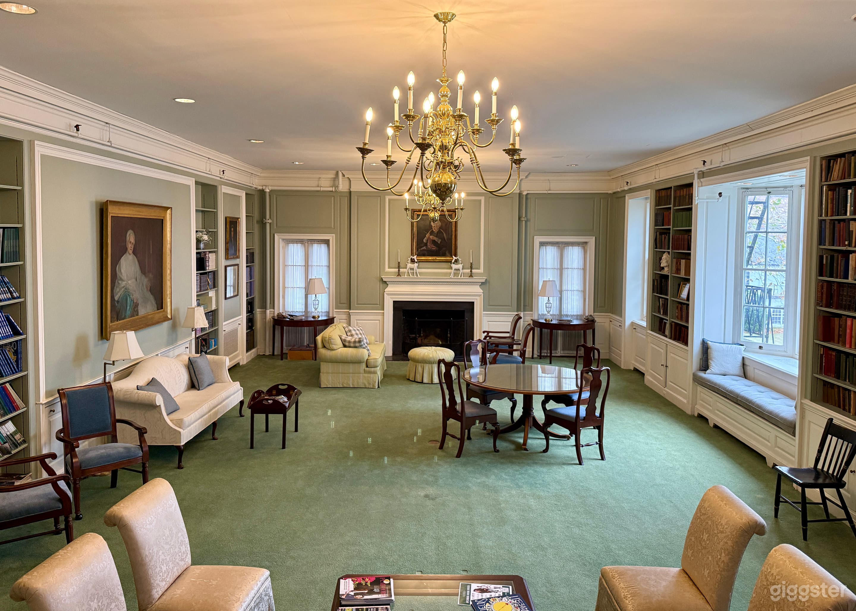 Inviting Living Sitting Room with Fireplace and Twin Stairs Photo 3