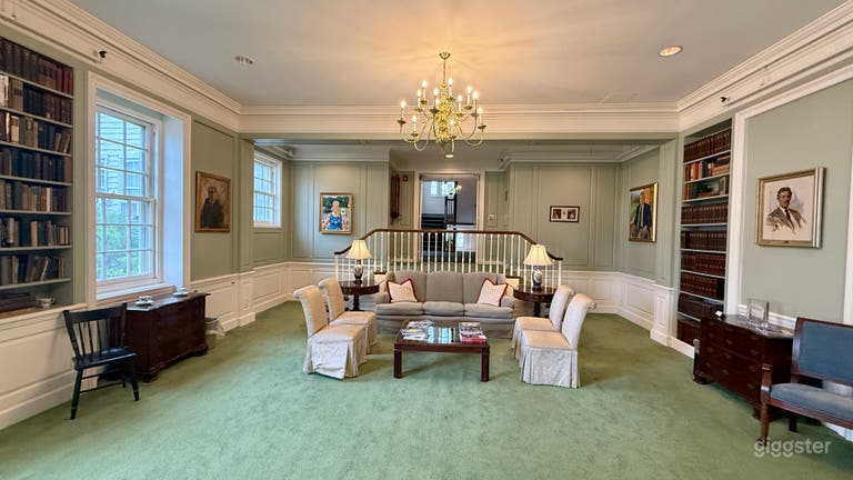  Inviting Living Sitting Room with Fireplace and Twin Stairs 