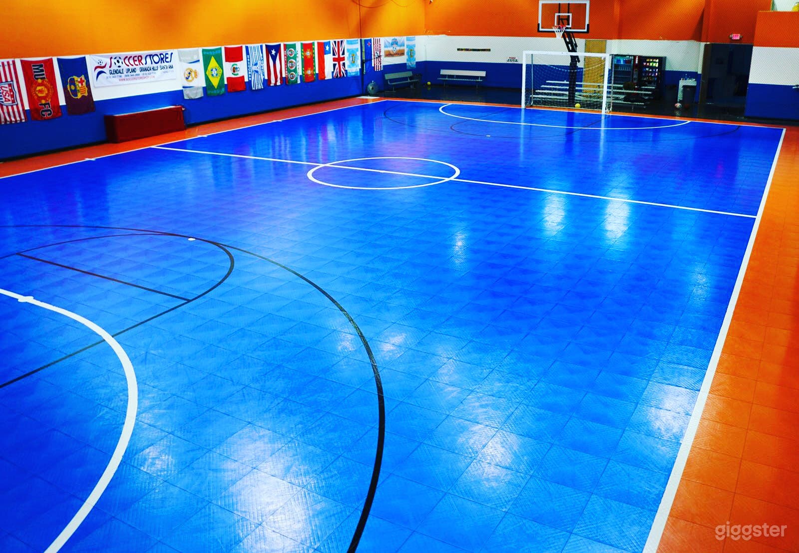 blue and orange indoor soccer/basketball/ volleyball court regulation size