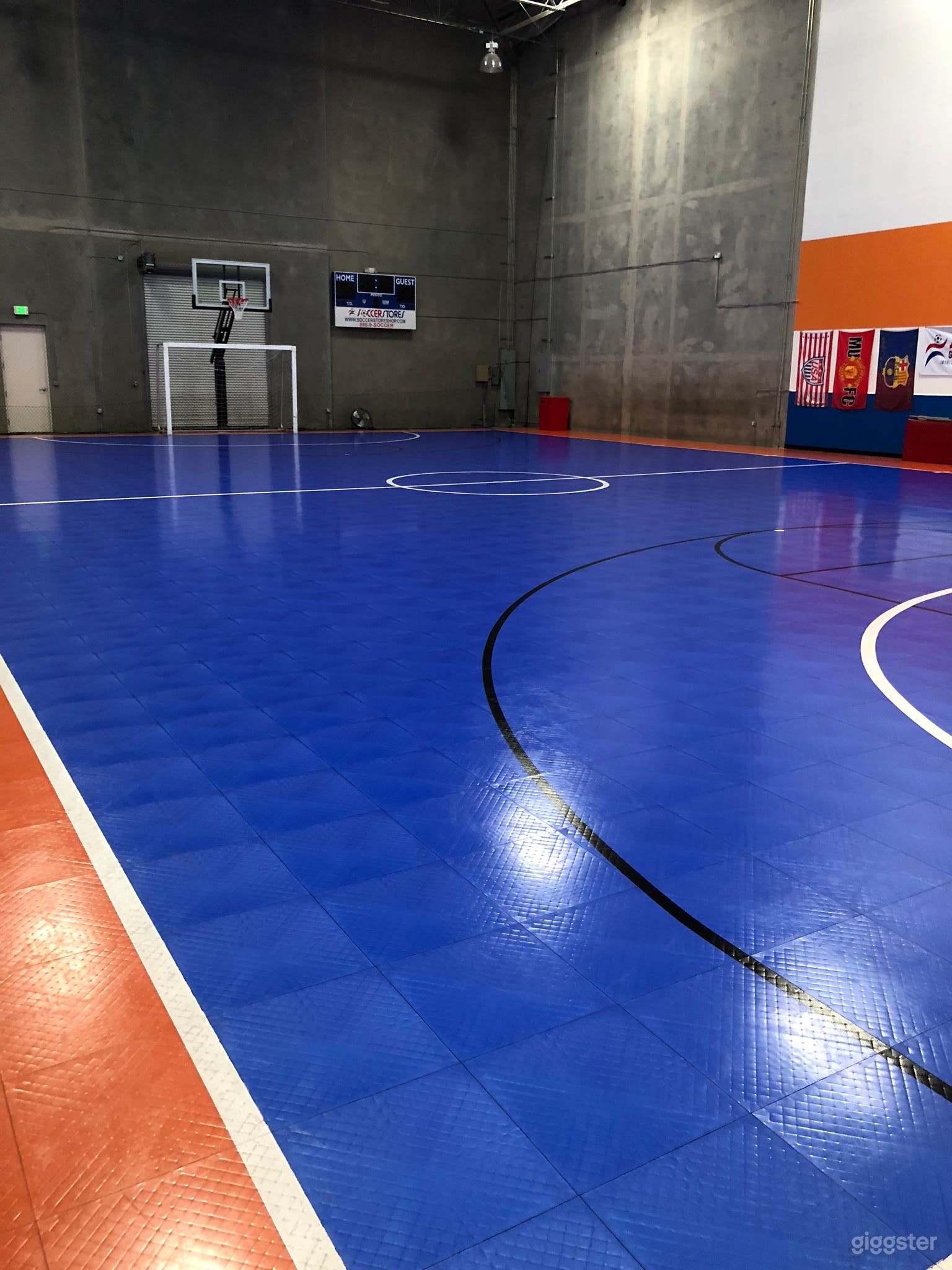 blue and orange indoor soccer/basketball/ volleyball court regulation size