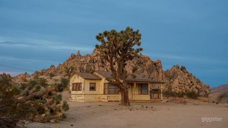  Cabane du désert de Mojave avec Joshuas et Buttes 