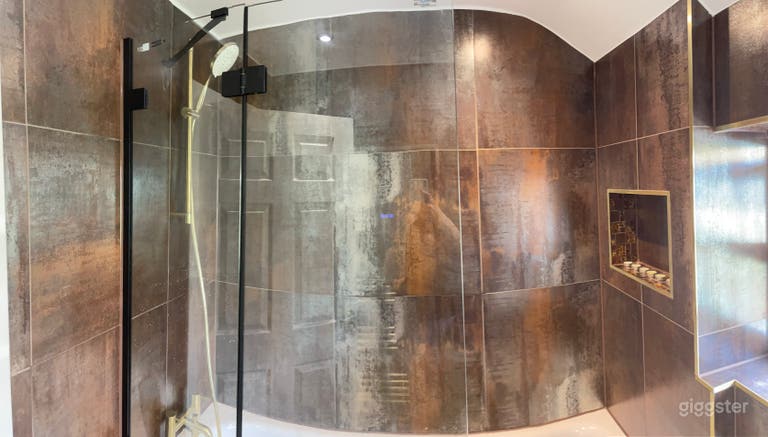  Spa inspired style bathroom, gold and brown with candles 