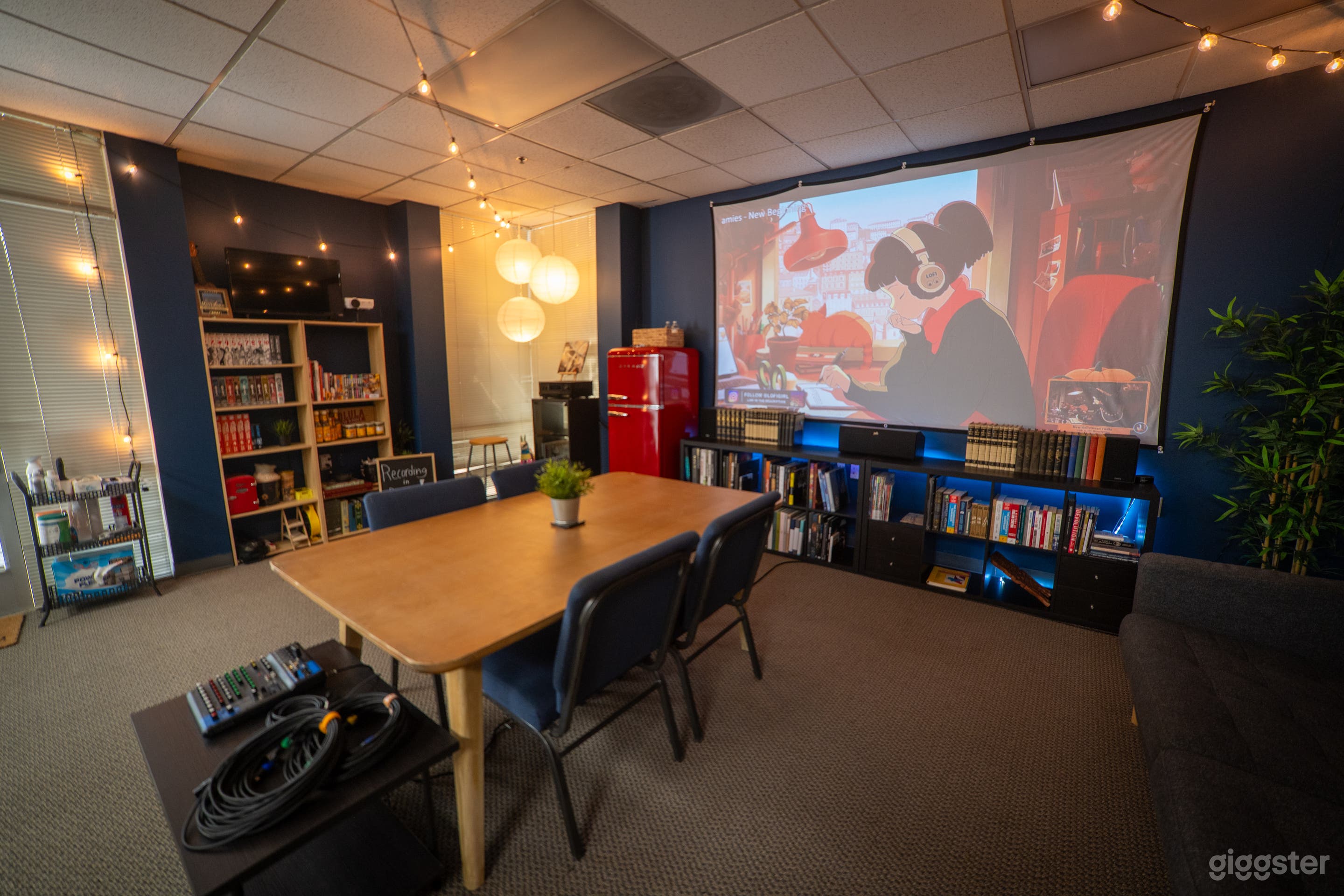 Right side looking left of the main podcasting space