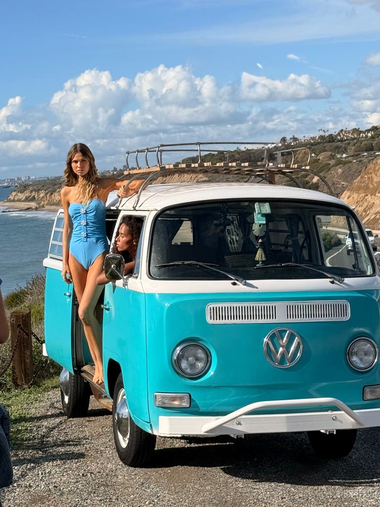  1969 VW Bus Teal and White - Camper Van - Hippy Paradise 