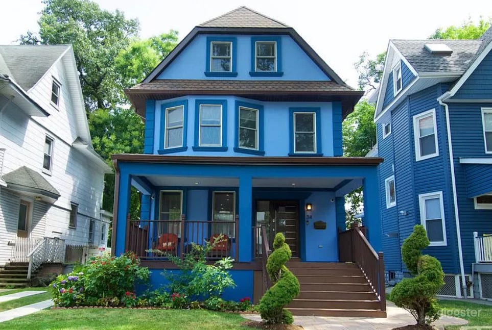 Our blue house on a dead end street. Suburbs in the city.