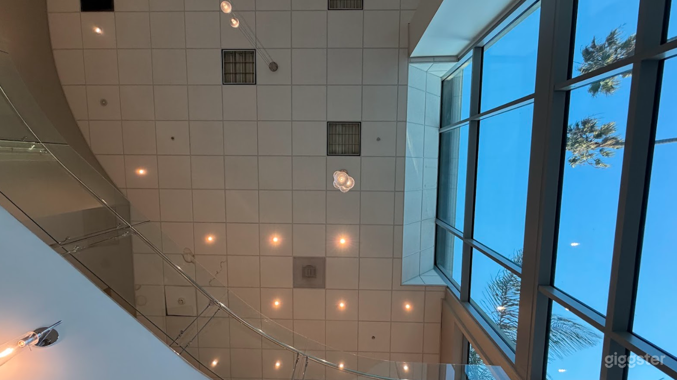 Modern Sunlit Corporate Entry Spiral Stairs Lobby Warehouse Photo 3