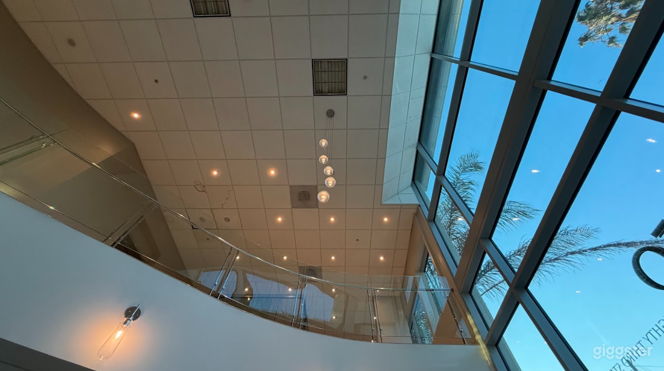Modern Sunlit Corporate Entry Spiral Stairs Lobby Warehouse Photo 4