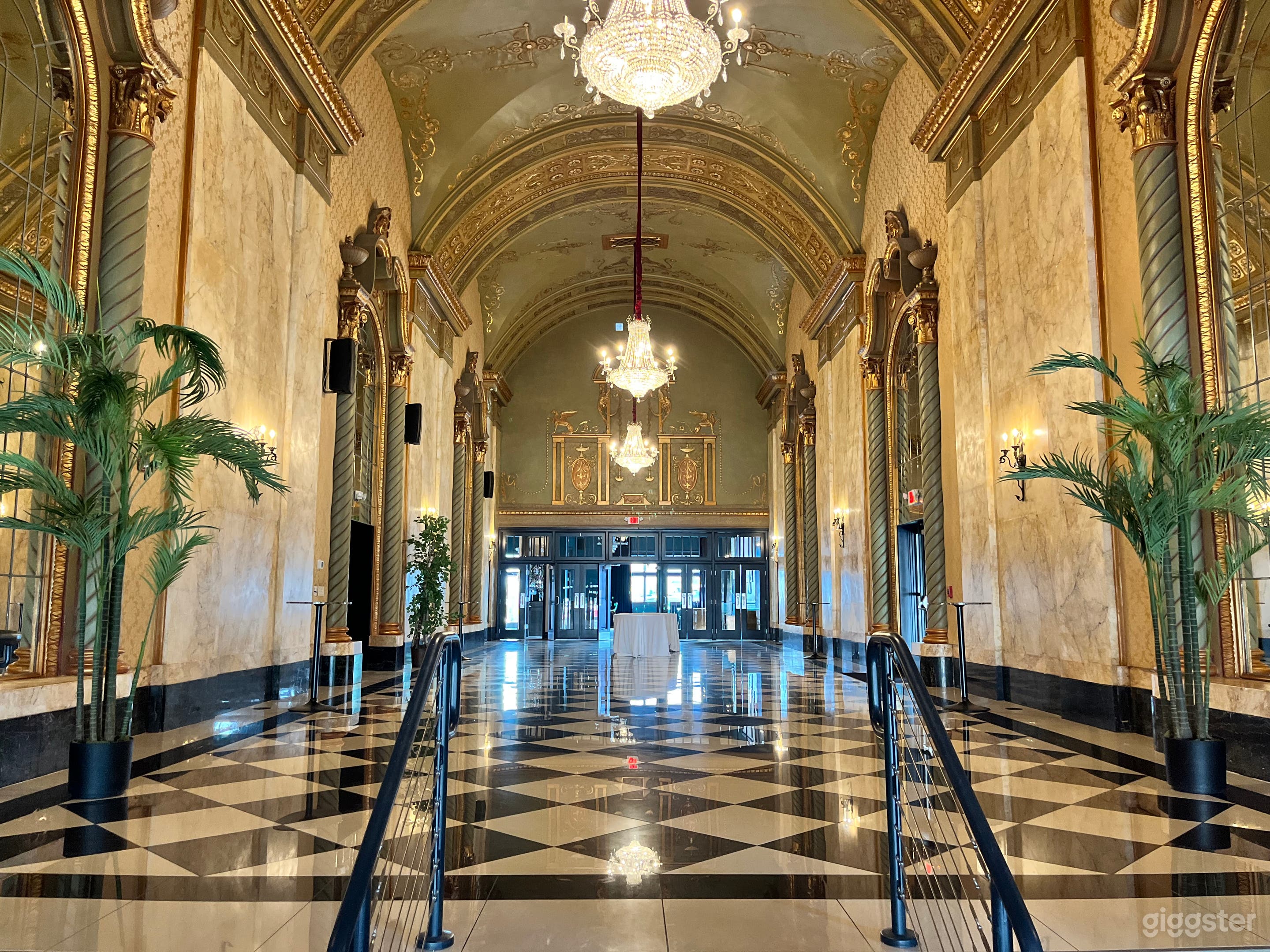 Historic Lobby, redeveloped to original look, original 2.5 story ornate ceiling, replica black &amp; white marble floor, walls 
Optional cocktail tables
Max 200 standing