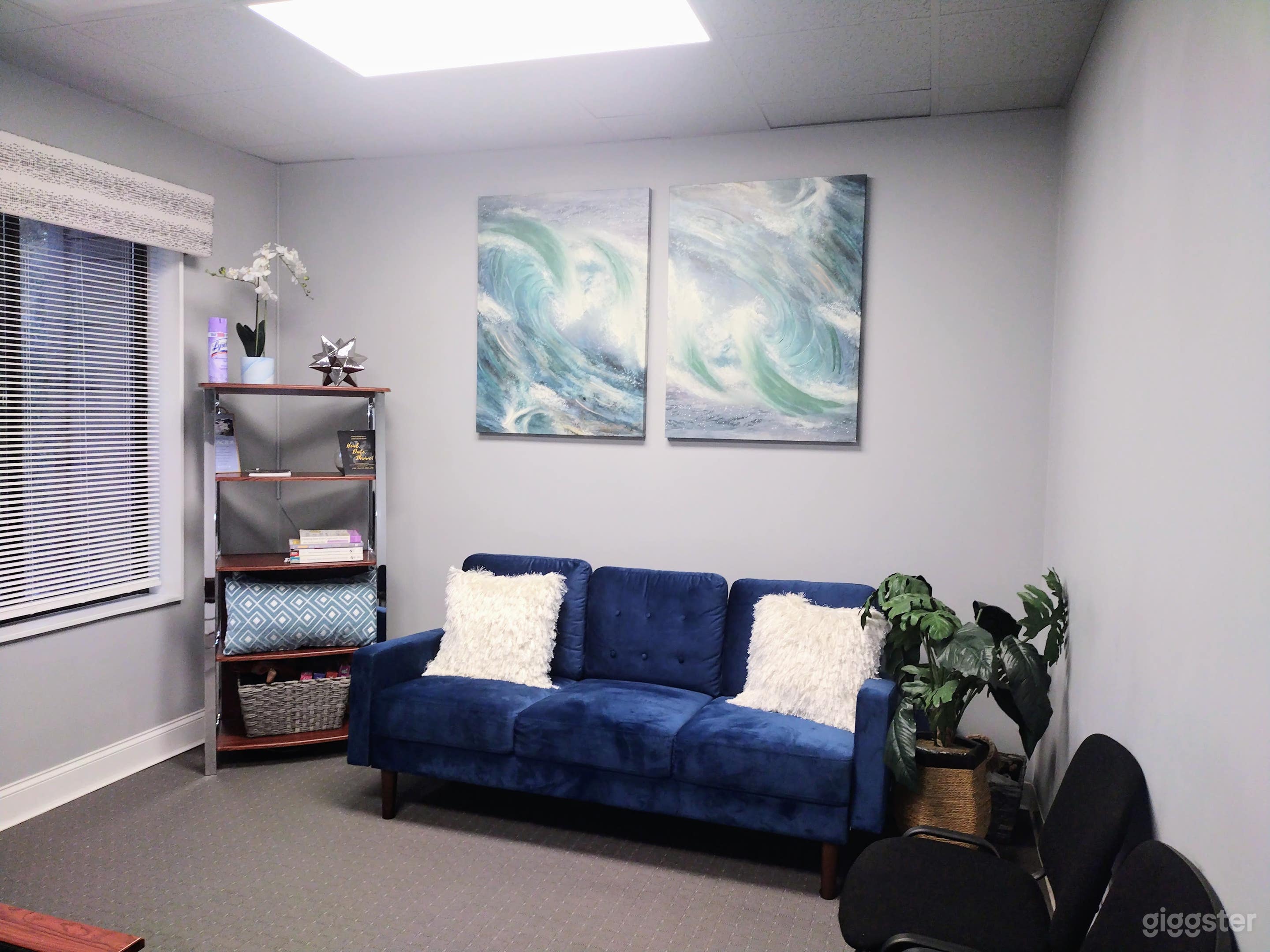 Beautiful blue-themed office featuring serene view Photo 1