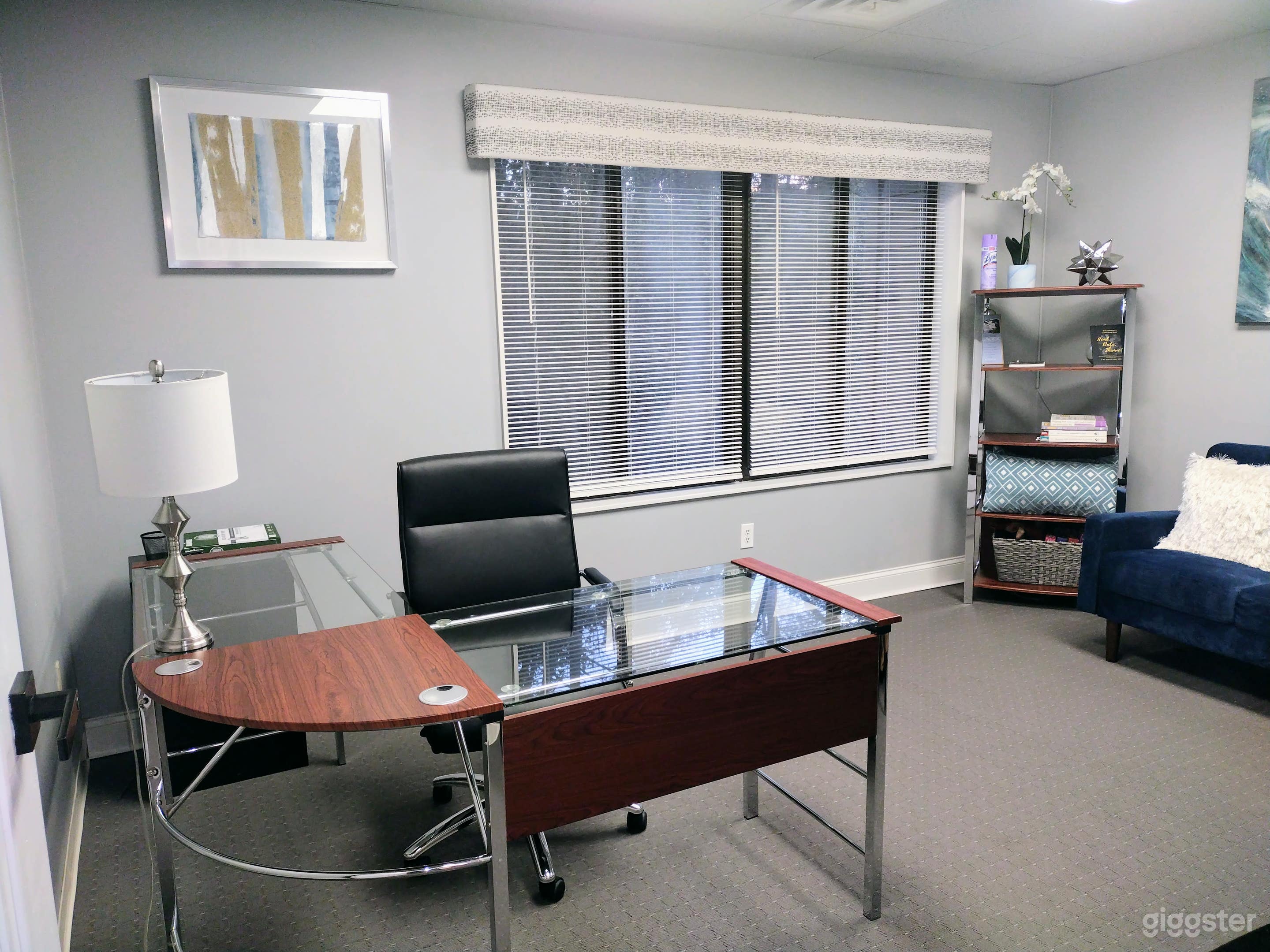 Beautiful blue-themed office featuring serene view Photo 2