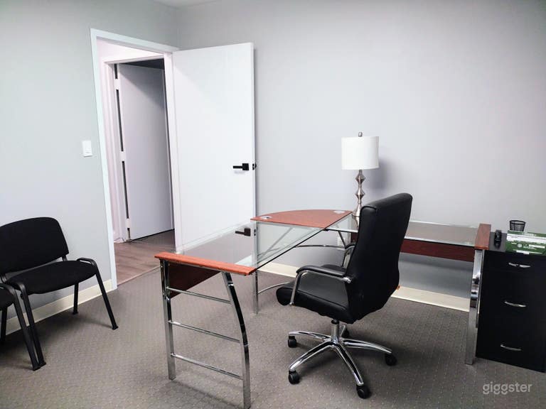  Beautiful blue-themed office featuring serene view 