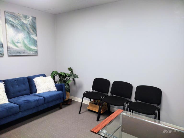  Beautiful blue-themed office featuring serene view 