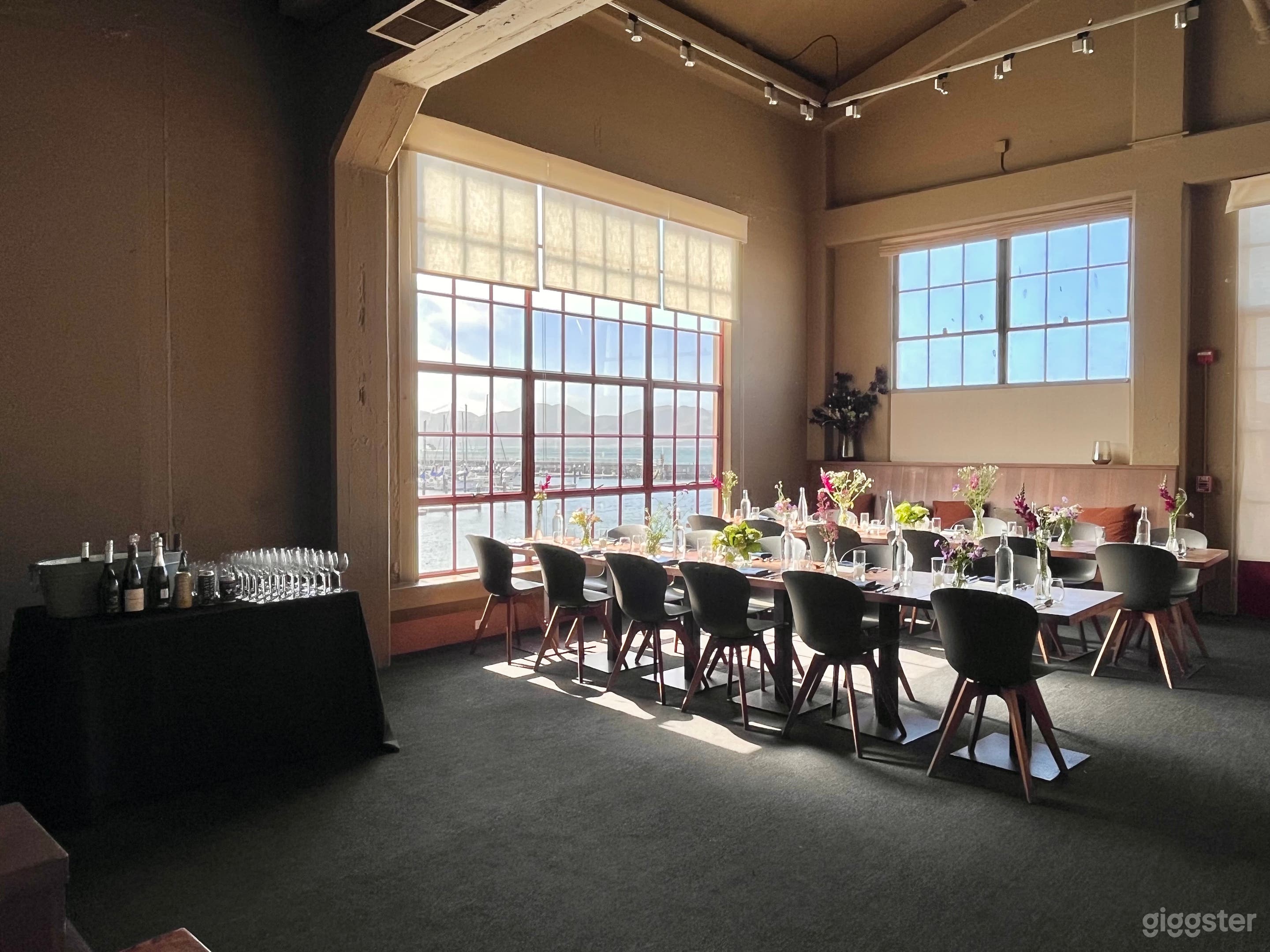 Private Dining Room set for a small party with a wine bar