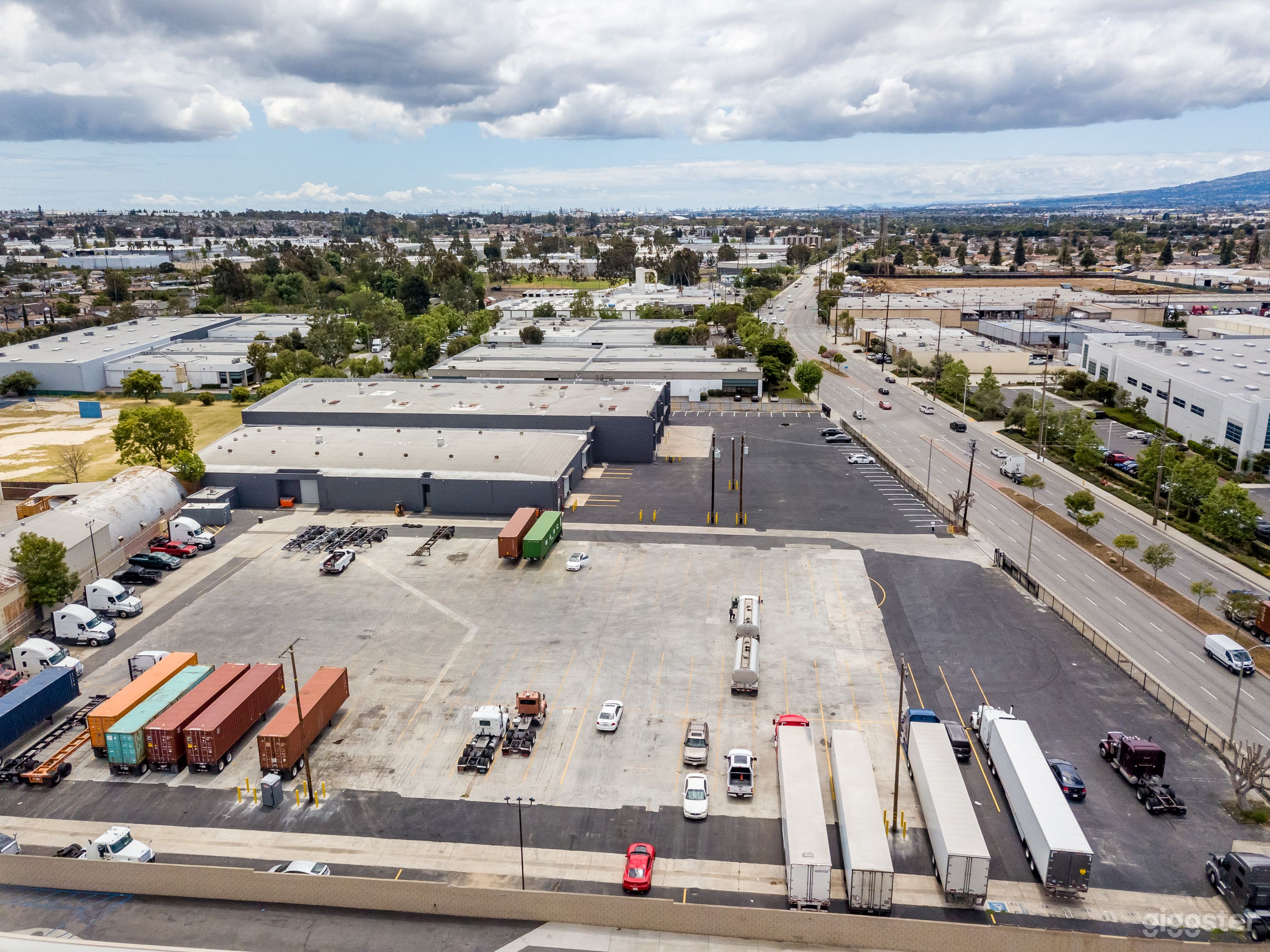 Sky View of the property, you can see the yard and two warehouses from a different angle
