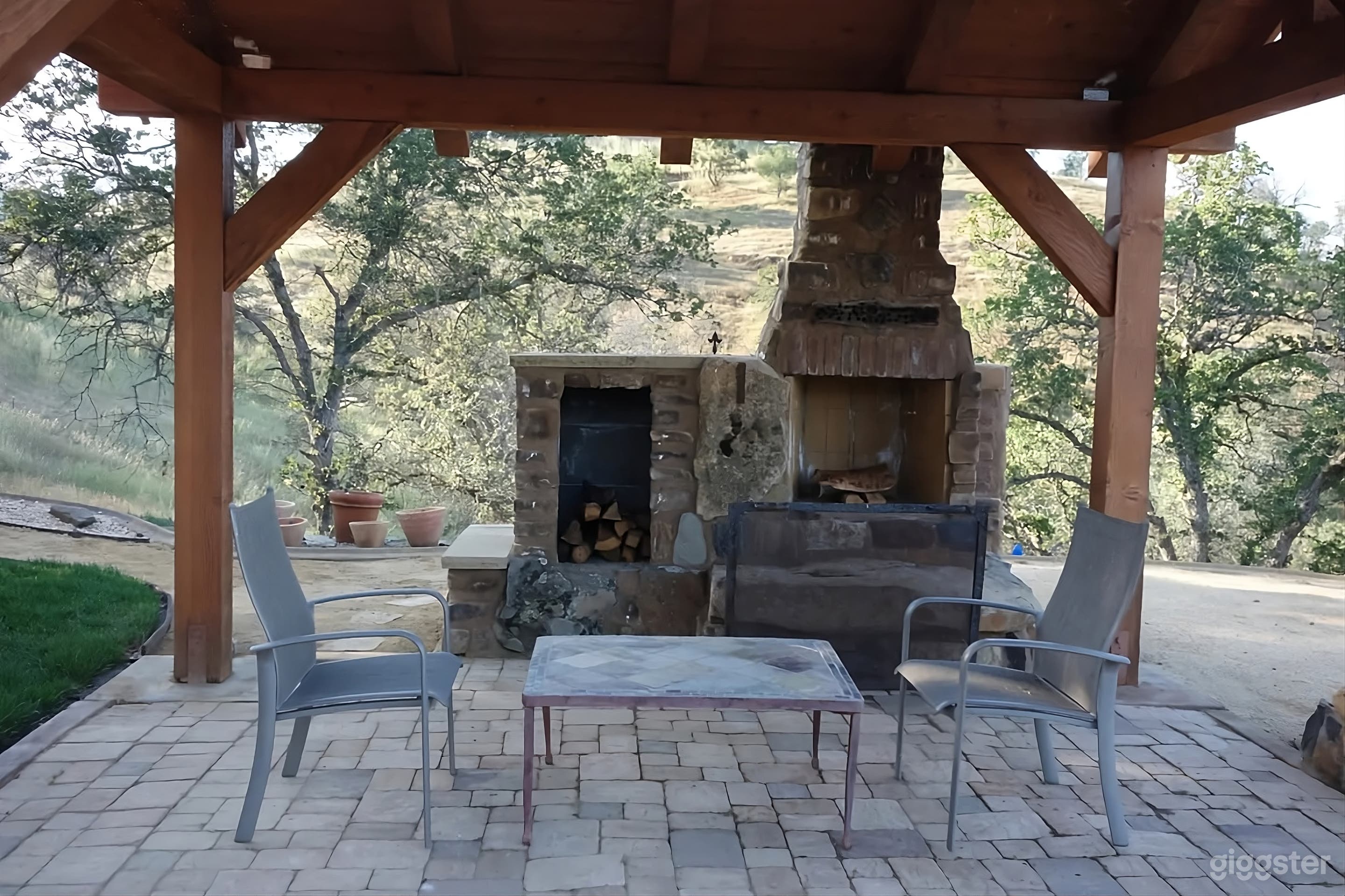 Gazebo with outdoor fireplace