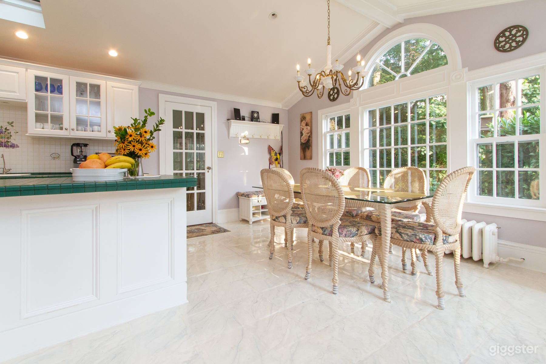 kitchen view from office 
2 skylights 