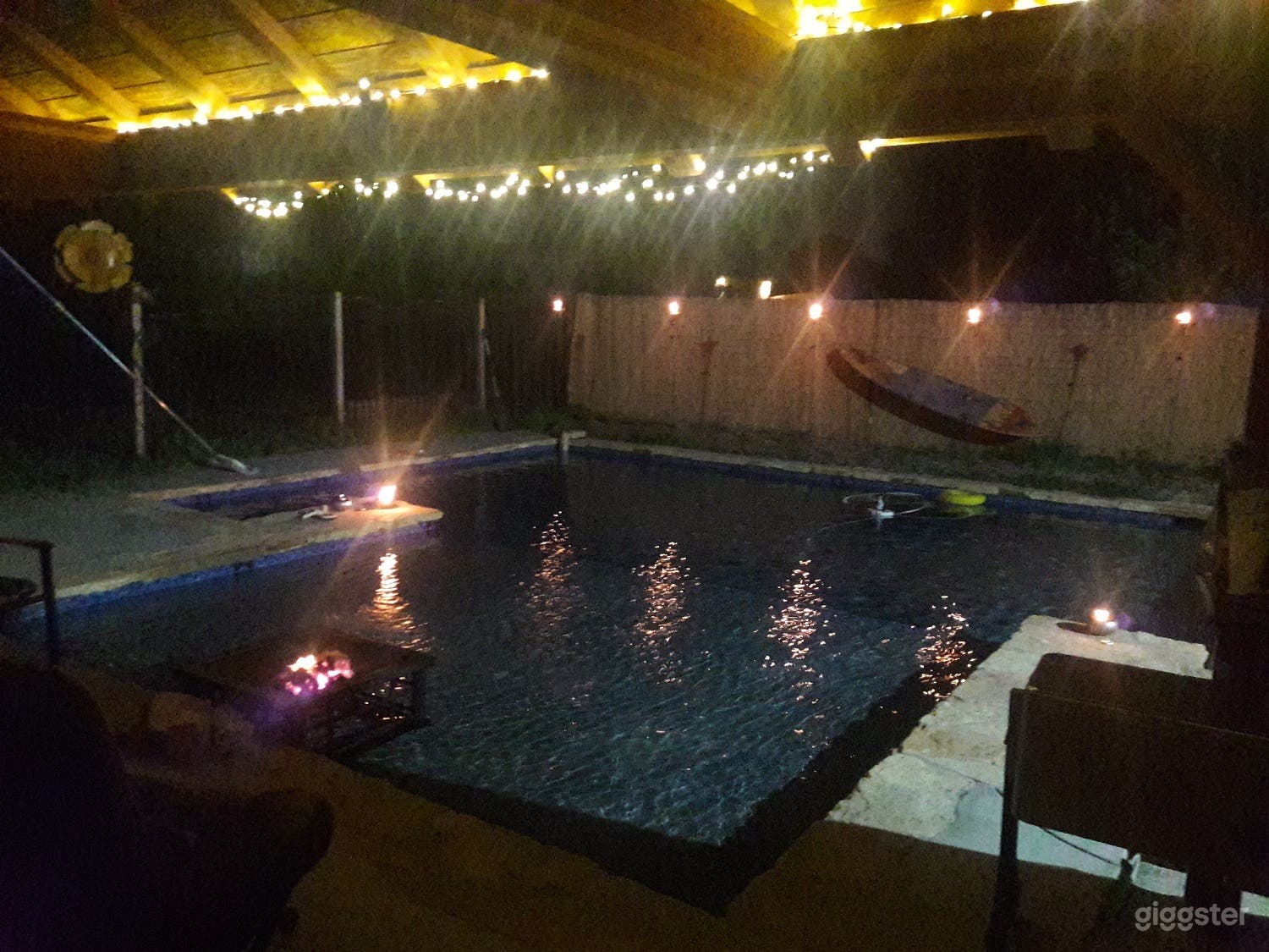 under water fall and gazebo area