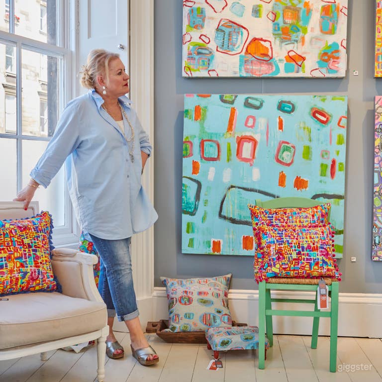  Art work in a bright sunny studio gallery space 