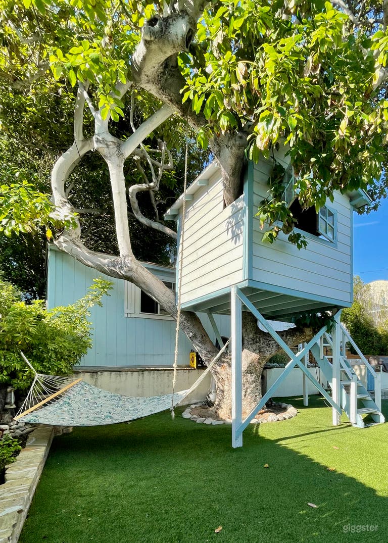  Tree house and hammock. 