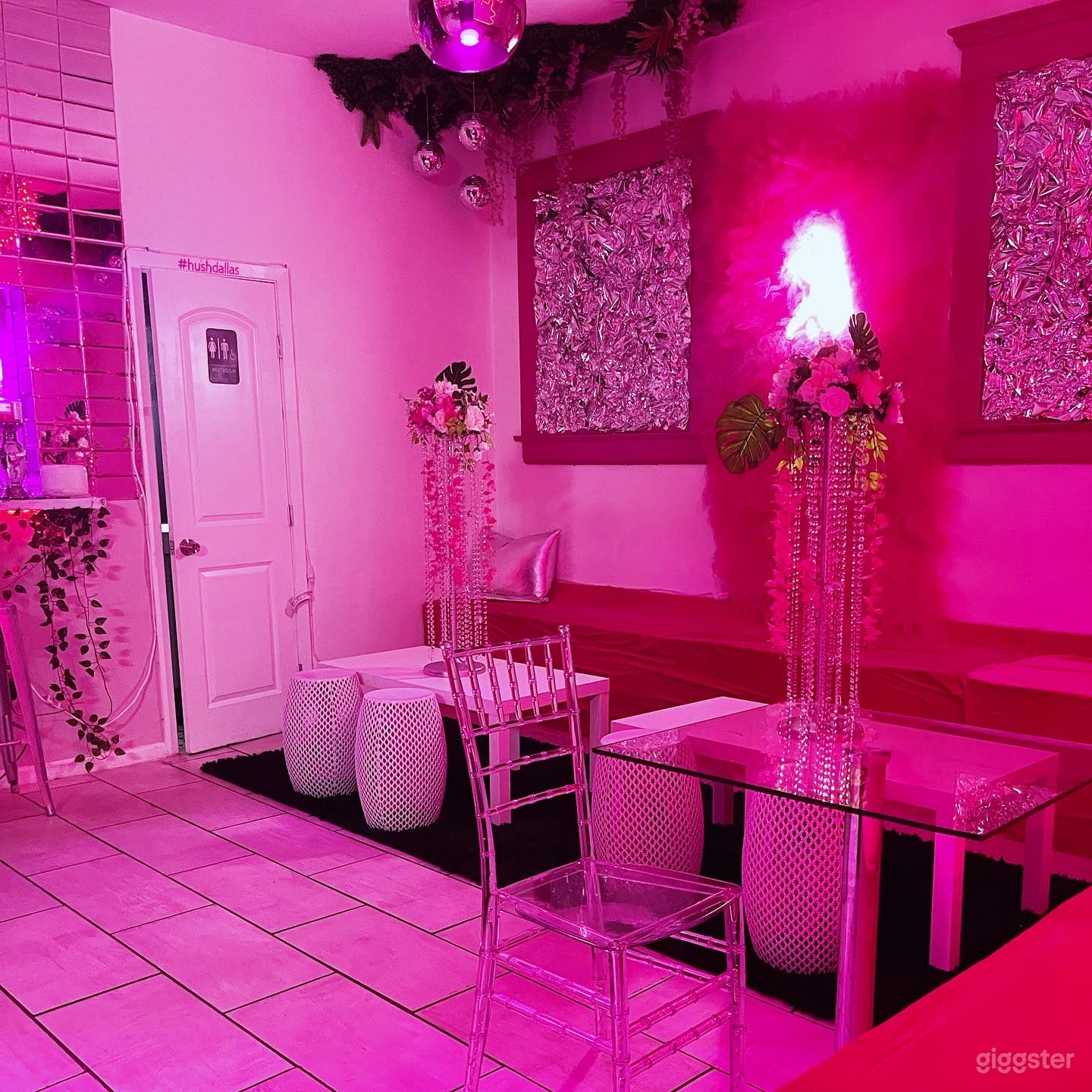 Pink lounge area makes a great VIP section at Hush Events