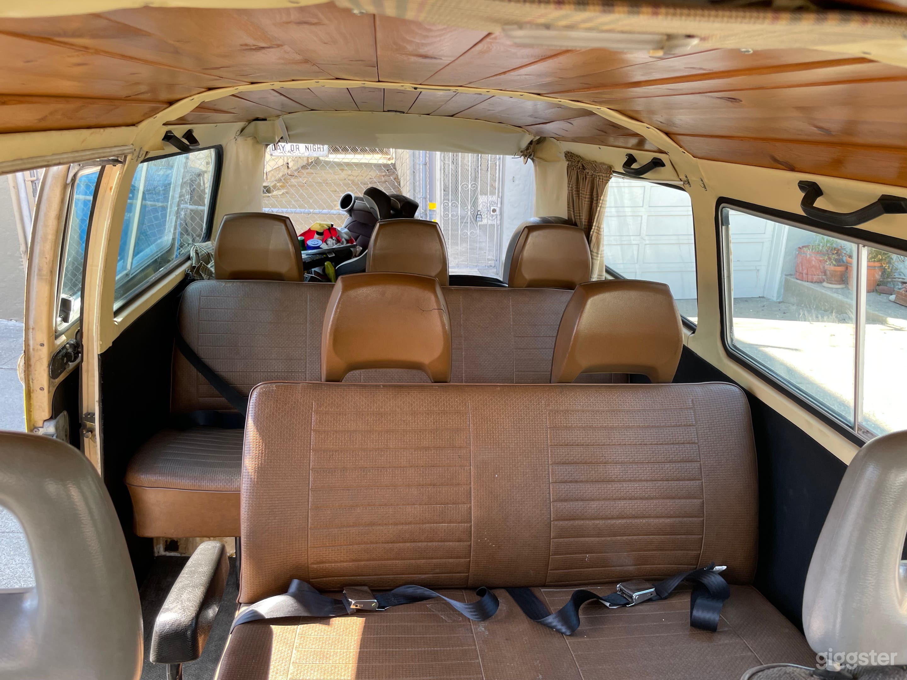 Our yellow and white 1979 Volkswagen transporter van with 7 seats.