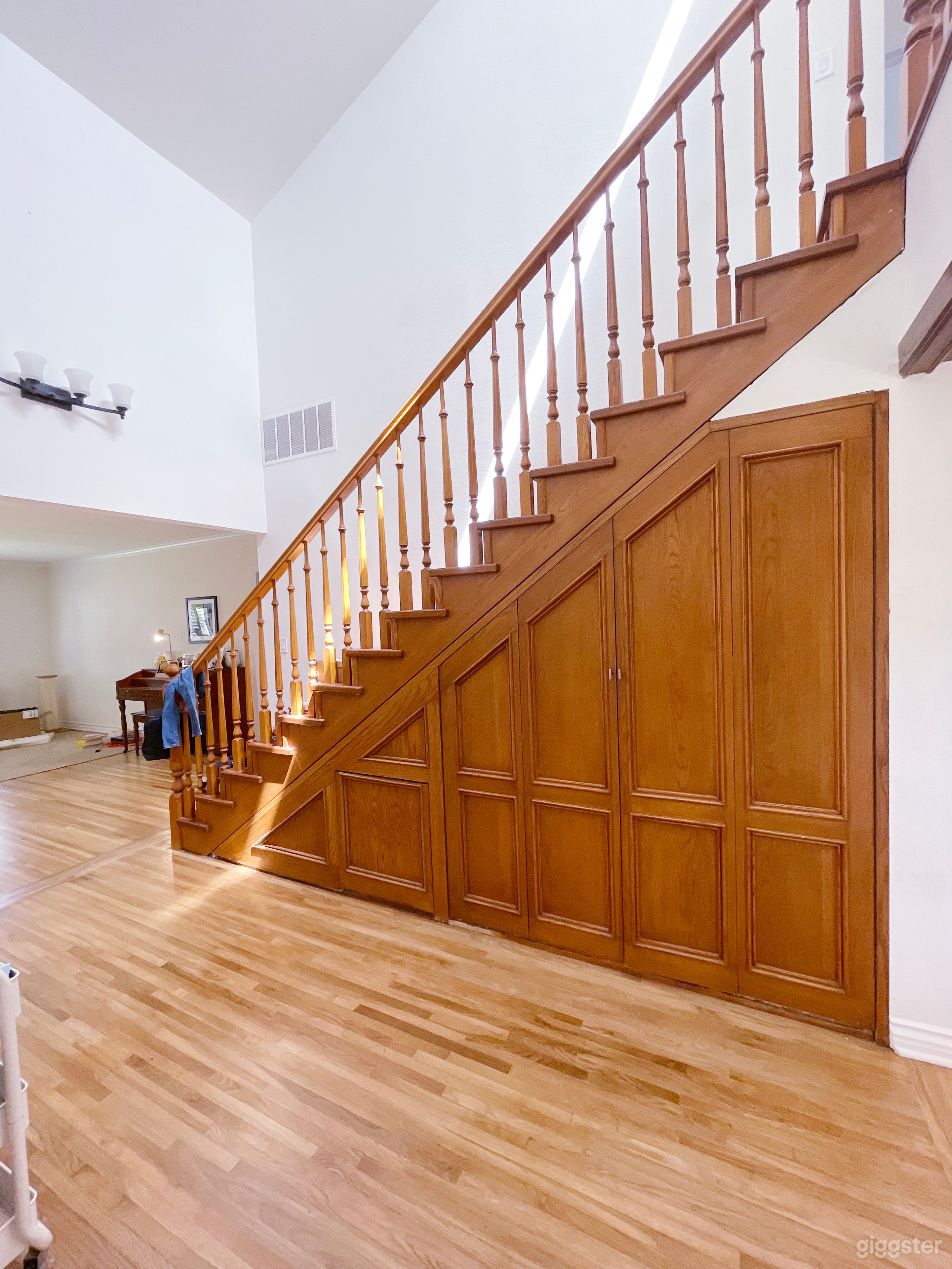 Downstairs: staircase side closet (holds washer and dryer)