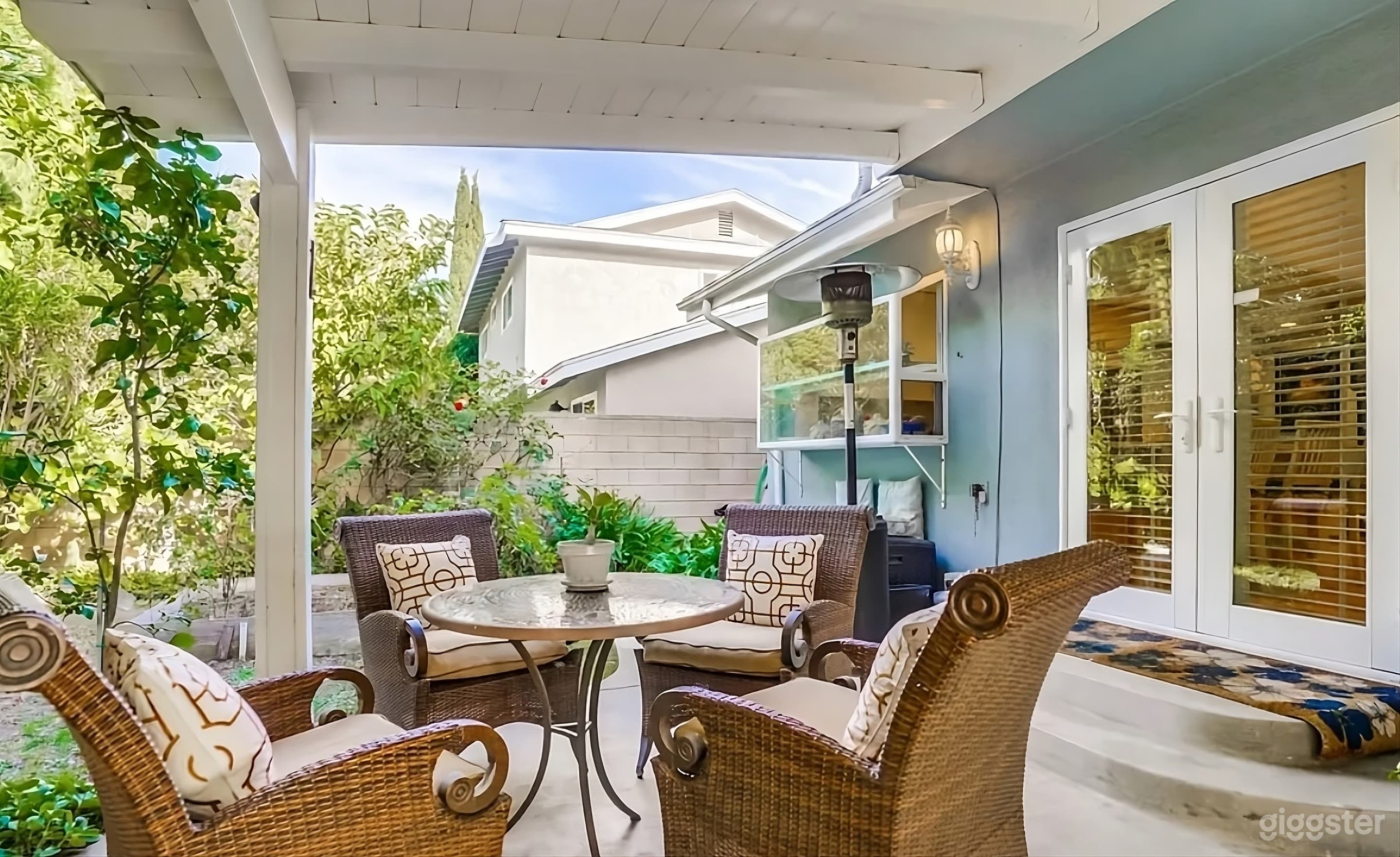Bougainvillea Adorned Backyard Patio Photo 3
