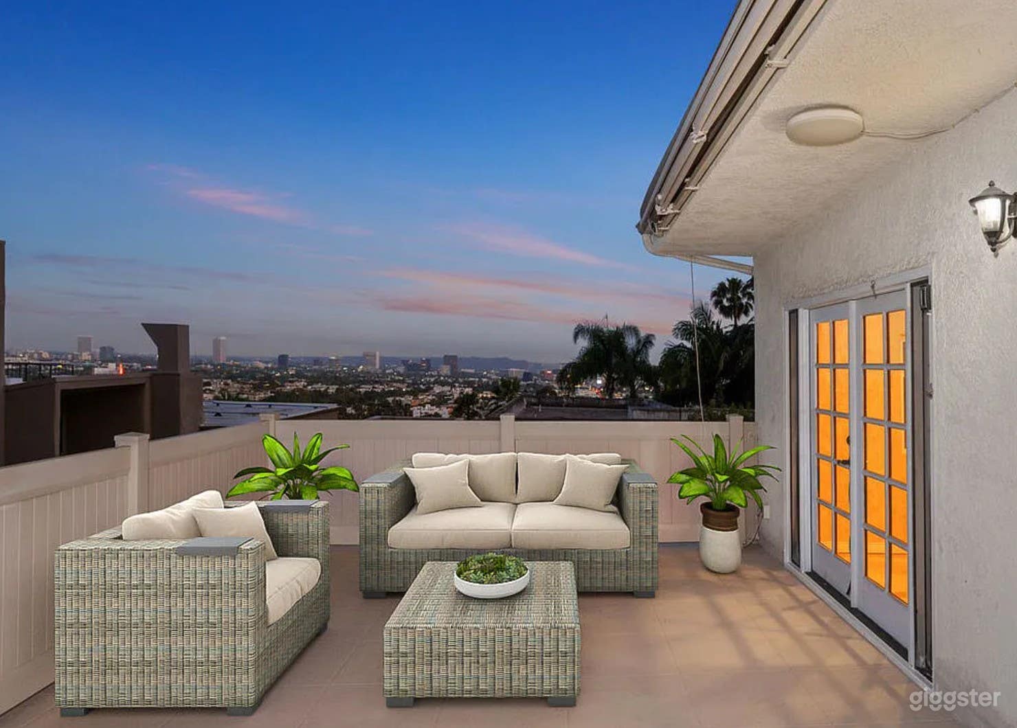 700-sq-ft private rooftop terrace with panoramic city views — spacious, open, and easy to stage for any production.