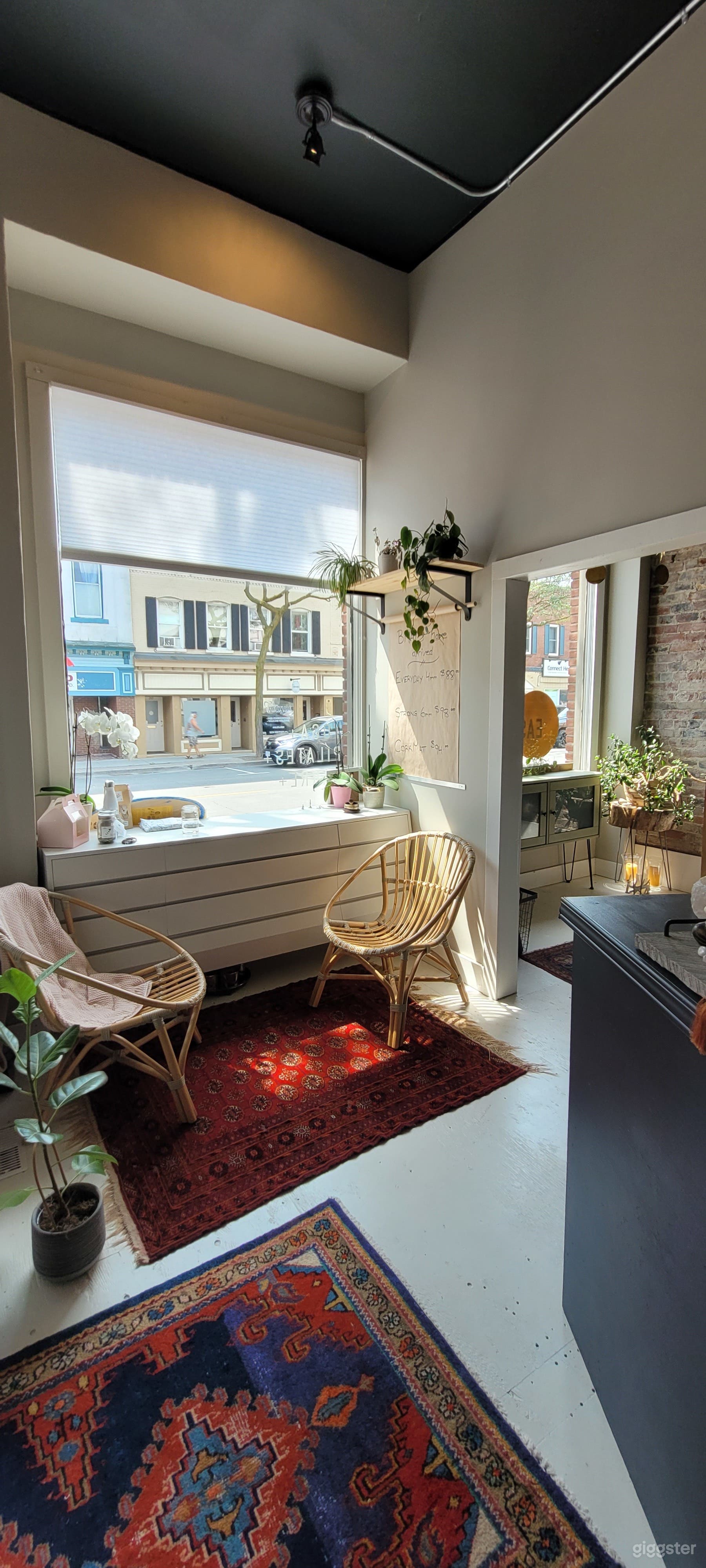 Front studio windows showing lots of natural light