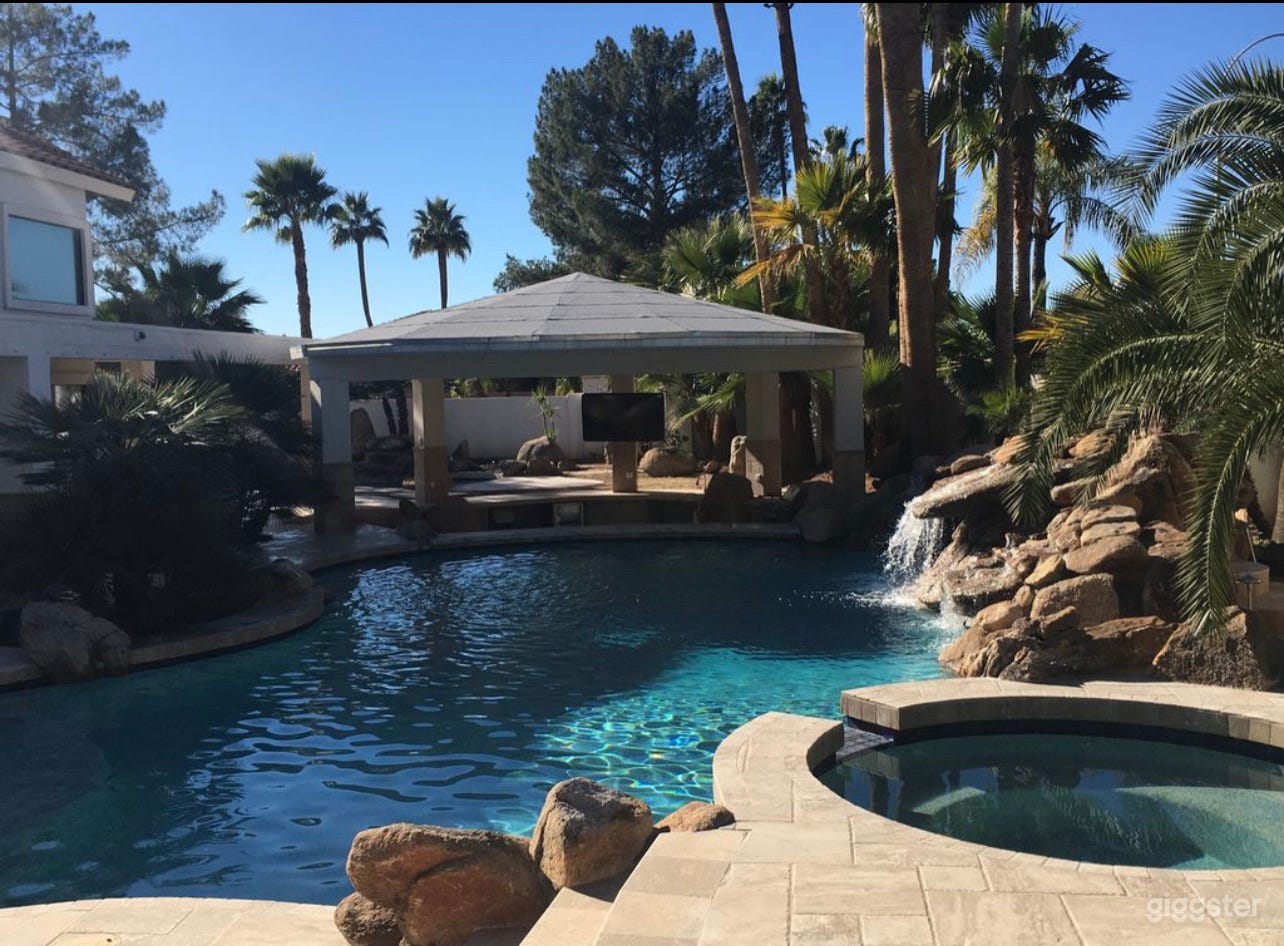 Spa area overlooking 44 foot long pool 