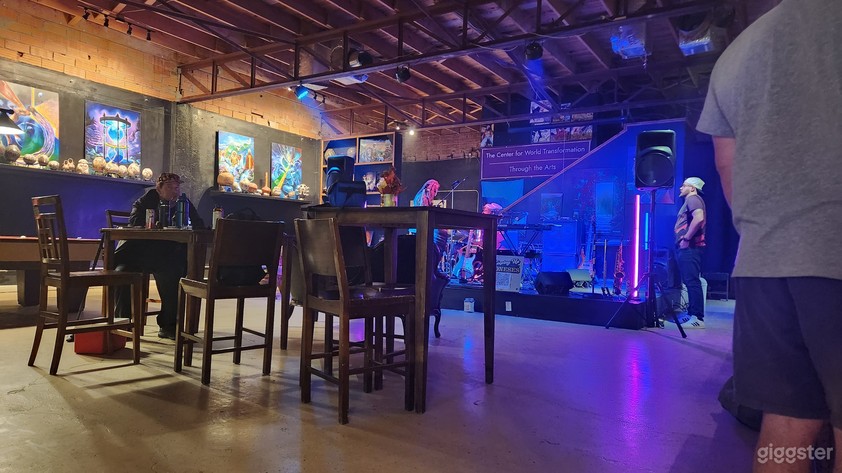 Speakeasy Style Bar Setting w/ Stage for Band and Pool Table Photo 2