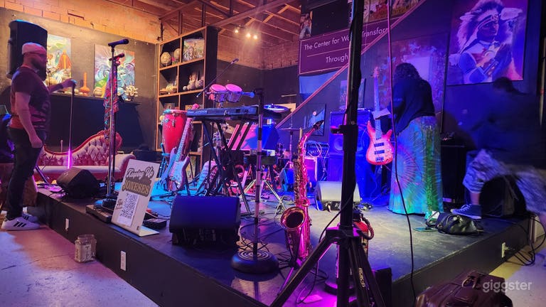  Speakeasy Style Bar Setting w/ Stage for Band and Pool Table 