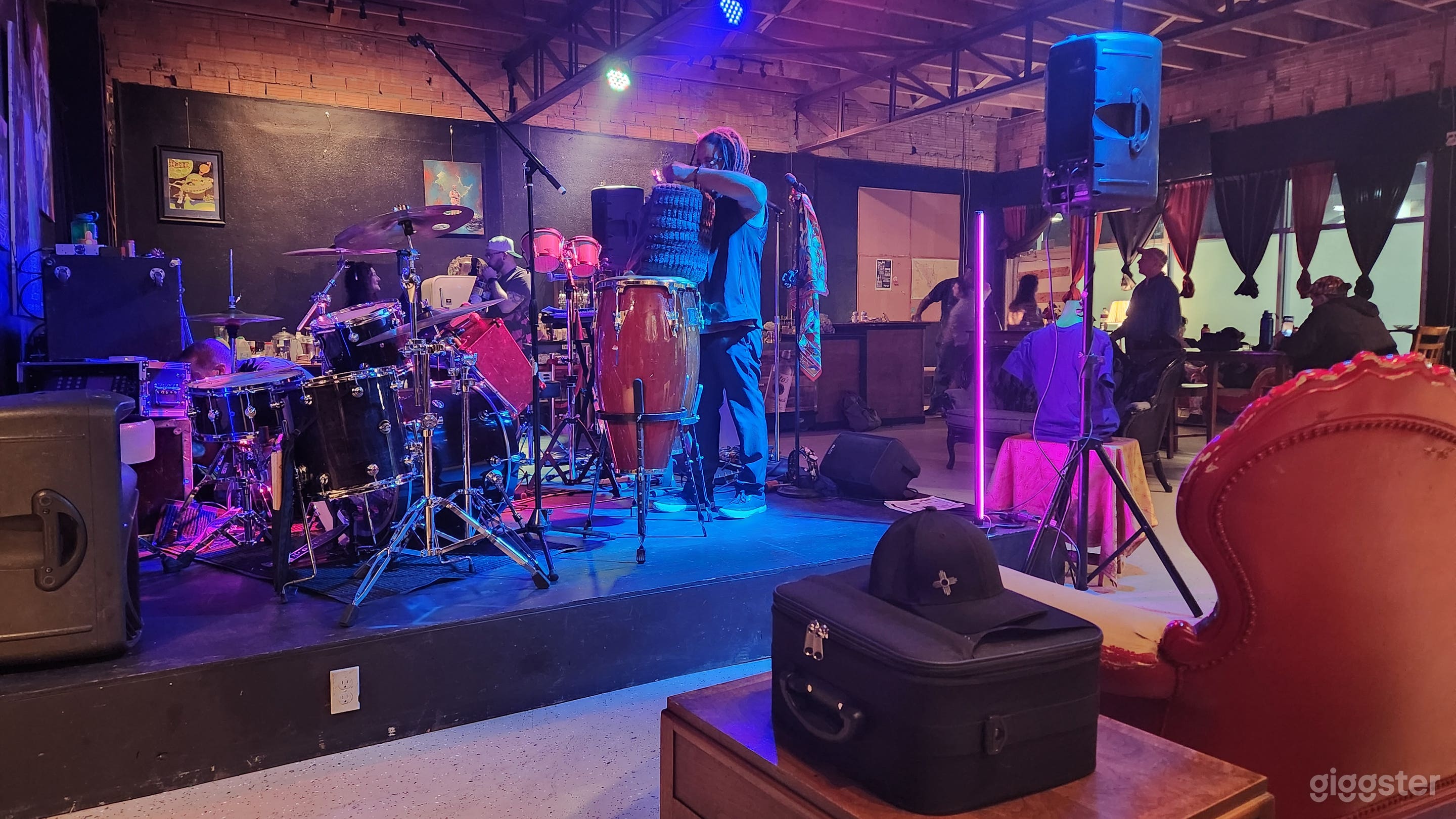 Speakeasy Style Bar Setting w/ Stage for Band and Pool Table Photo 3