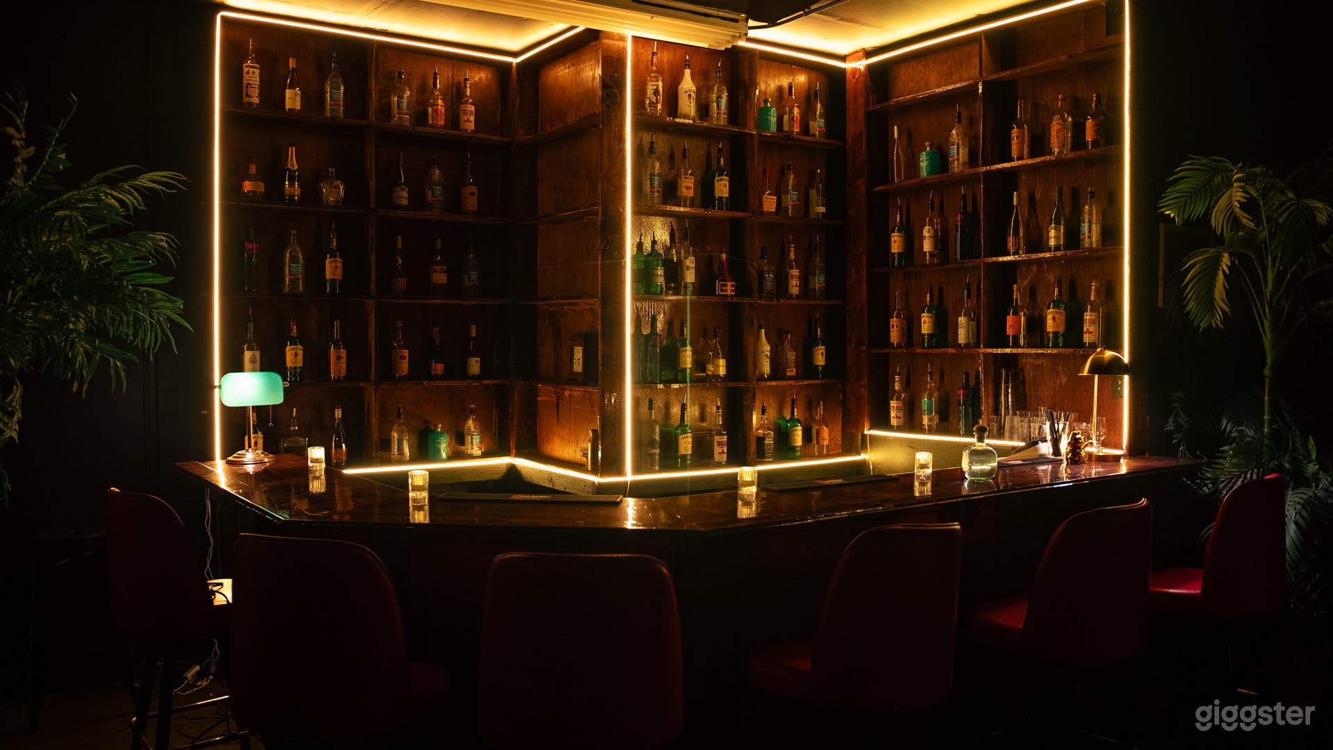 Bar set, LED lights, liquor bottles decor