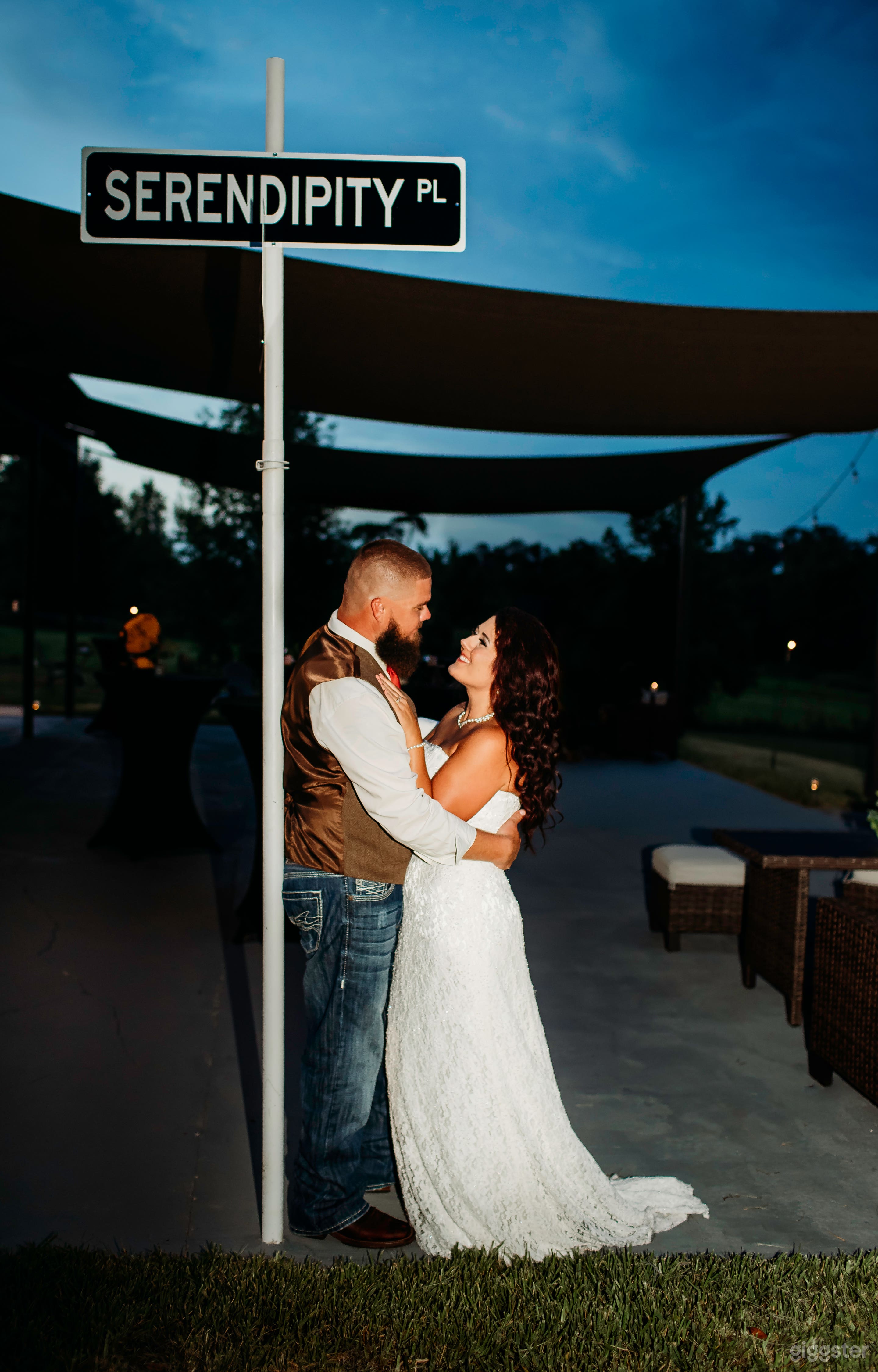 Bride and Groom on the patio area