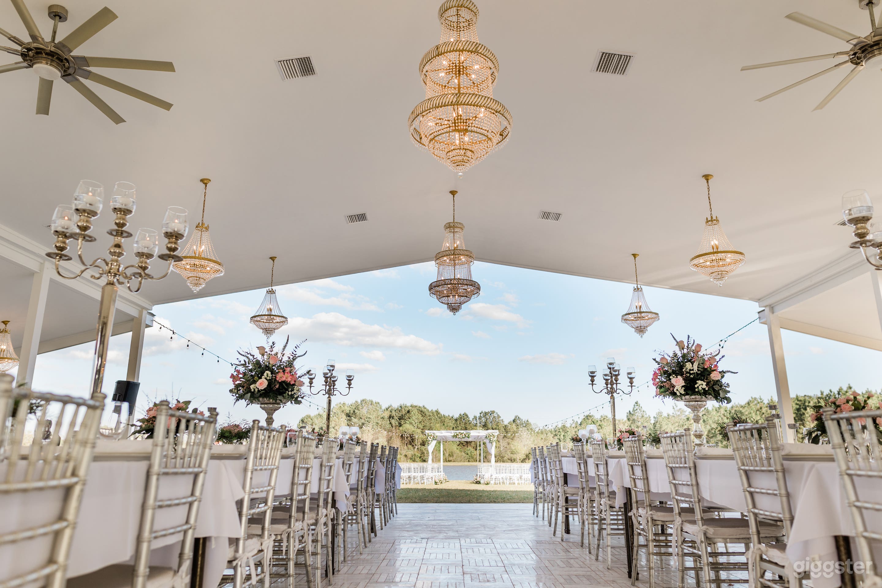 Our pavilion has a 180 view of the lake and hosts an unlimited amount of guests