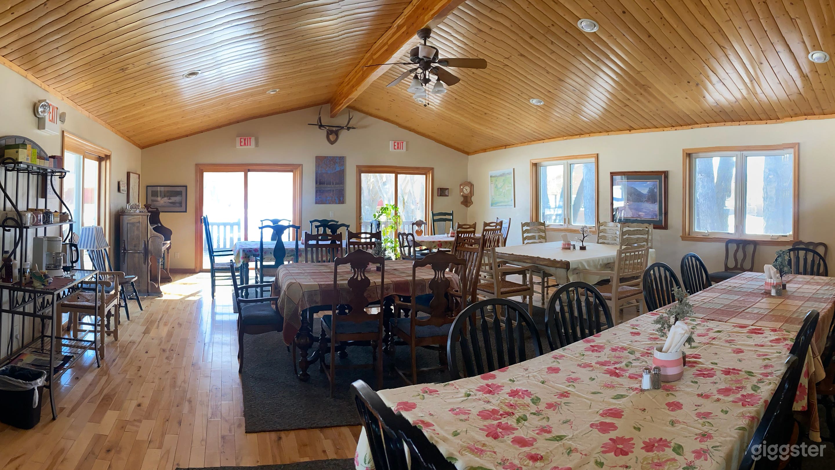 Large dining area with kitchen