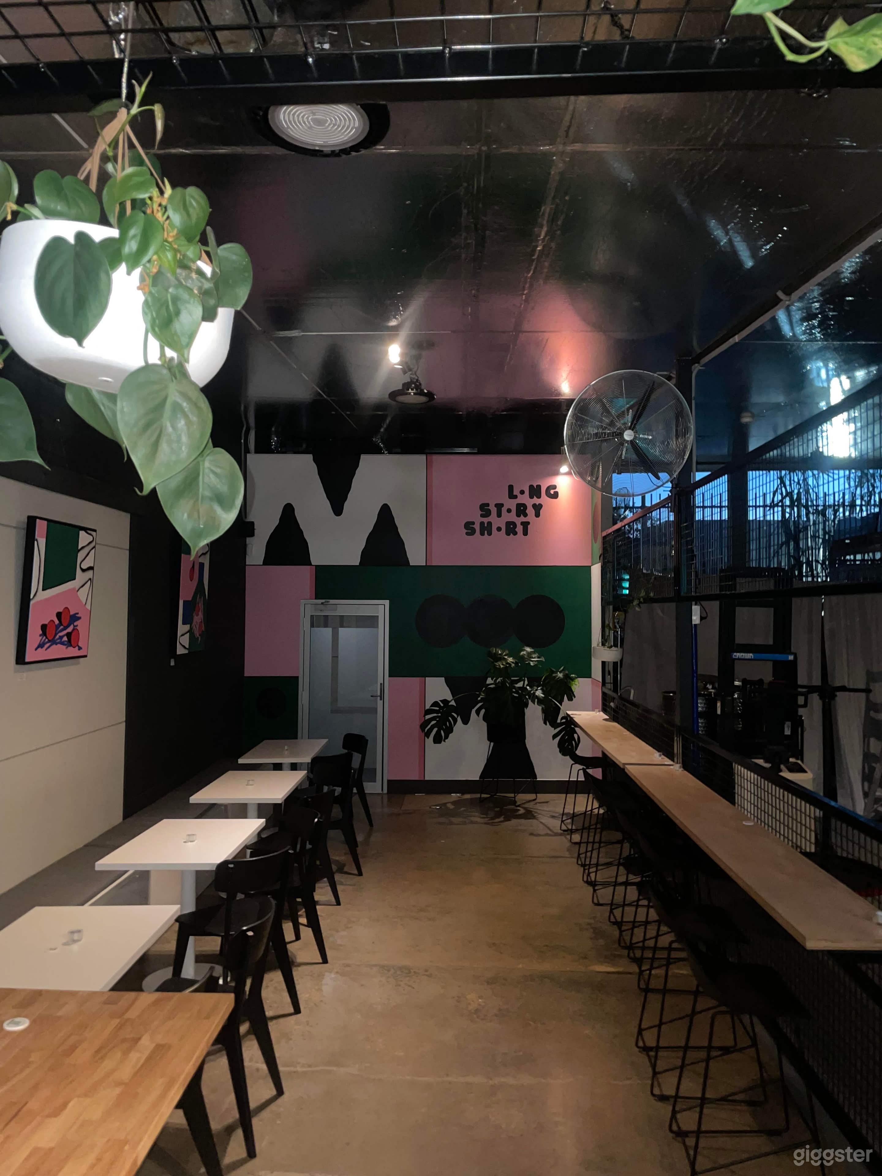 Inside venue showcasing colourful art