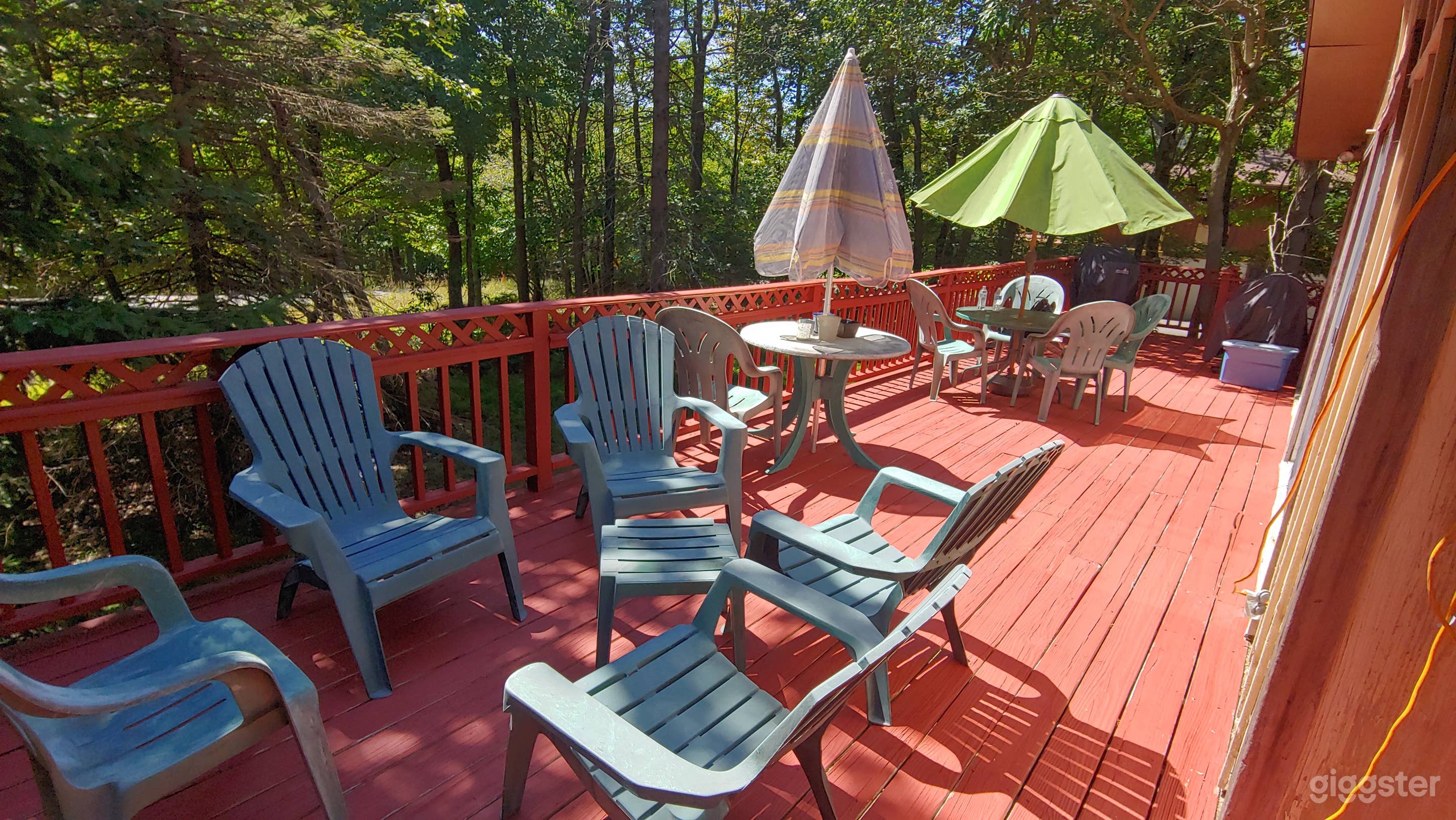 Large wraparound deck. Coal and Gas Grills. 