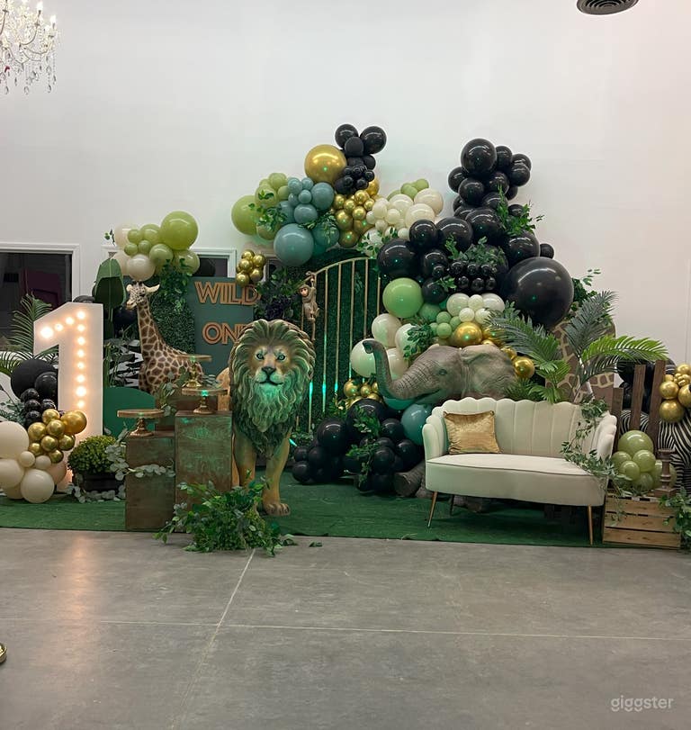  Premier Event Space with jungle themed Deluxe backdrop. 